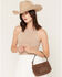 Image #1 - Shyanne Women's Boot Stitch Embroidered Suede Mini Shoulder Bag, Chocolate, hi-res