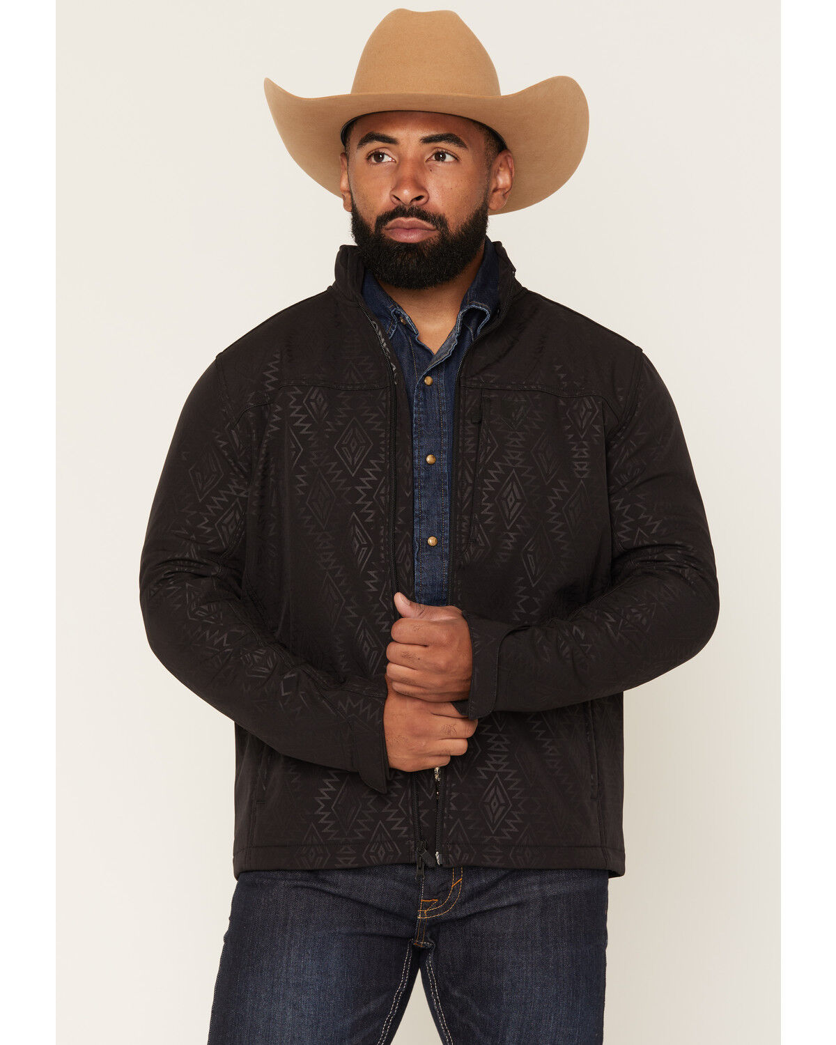 RANK 45&reg; Men's Buck Southwestern Print Softshell Jacket, Black, hi-res