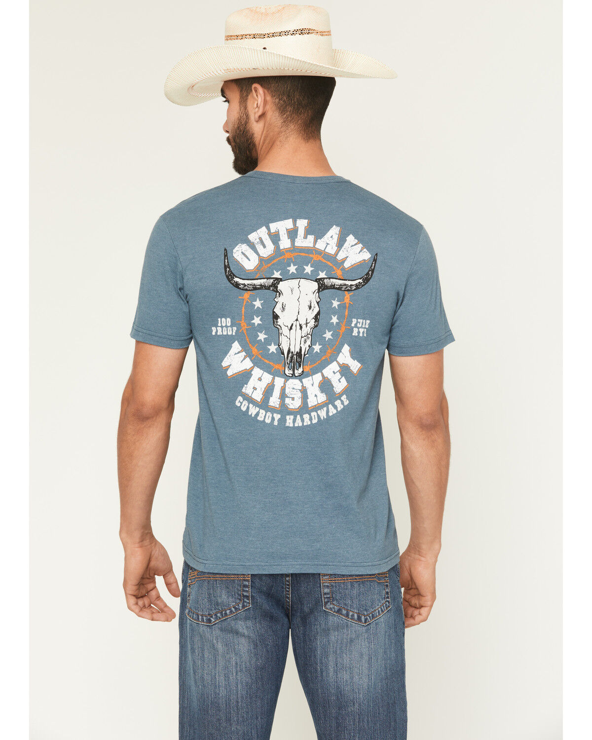 Cowboy Hardware Men's Outlaw Whiskey Short Sleeve Graphic T-Shirt, Blue, hi-res