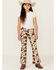 Image #1 - Rock & Roll Denim Girls' Cow Print Flare Stretch Denim Jeans, Brown, hi-res