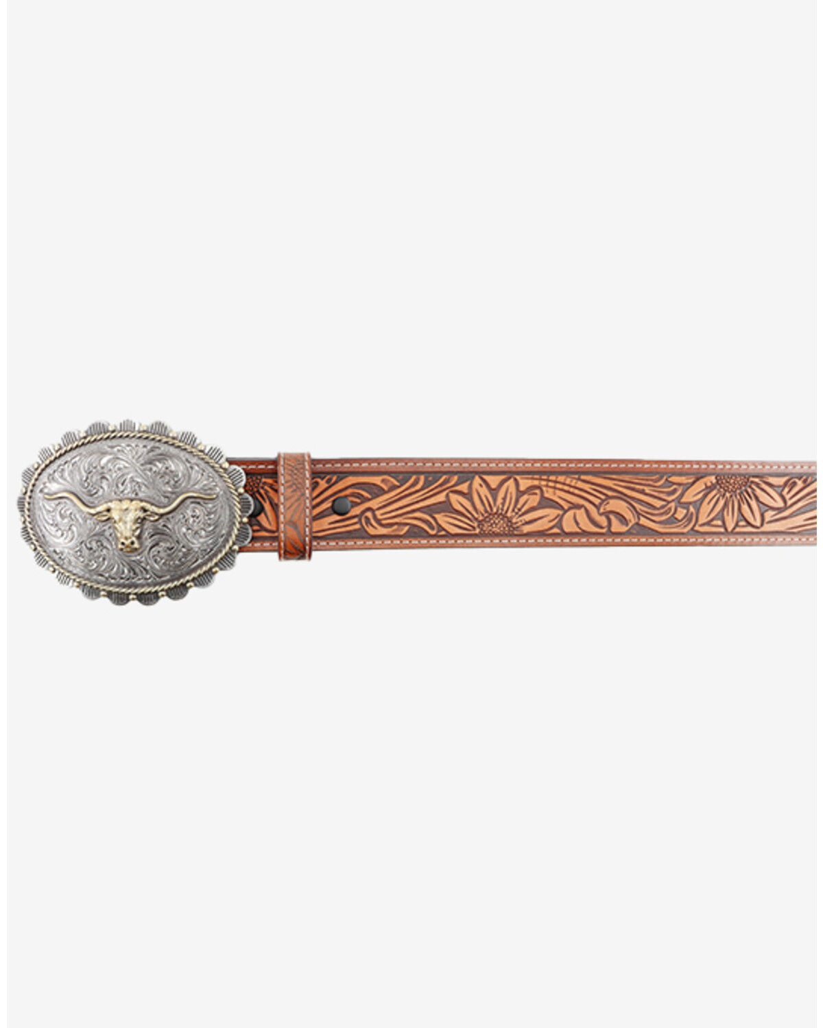 Image #2 - Shyanne Women's Tooled Longhorn Buckle Belt, Brown, hi-res