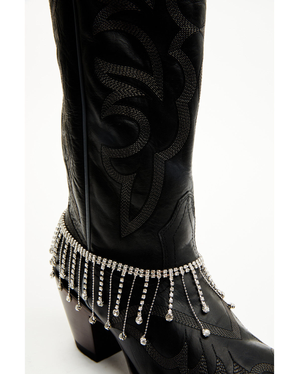 Shyanne Women's Rhinestone Studded Fringe Boot Jewelry, Silver, hi-res