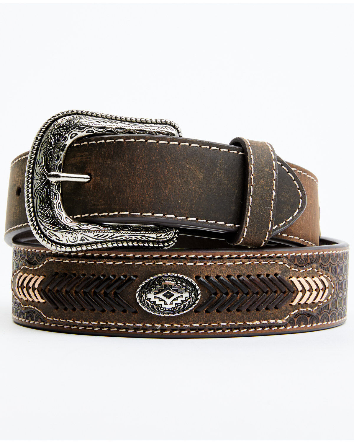 Image #1 - Cody James Men's Southwestern Concho Belt With Lace Detail, Brown, hi-res