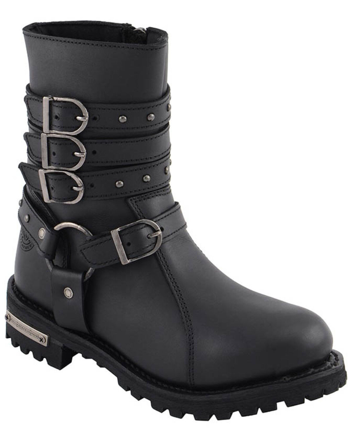 Milwaukee Leather Women's Triple Buckle Harness Moto Boots - Round Toe, Black, hi-res