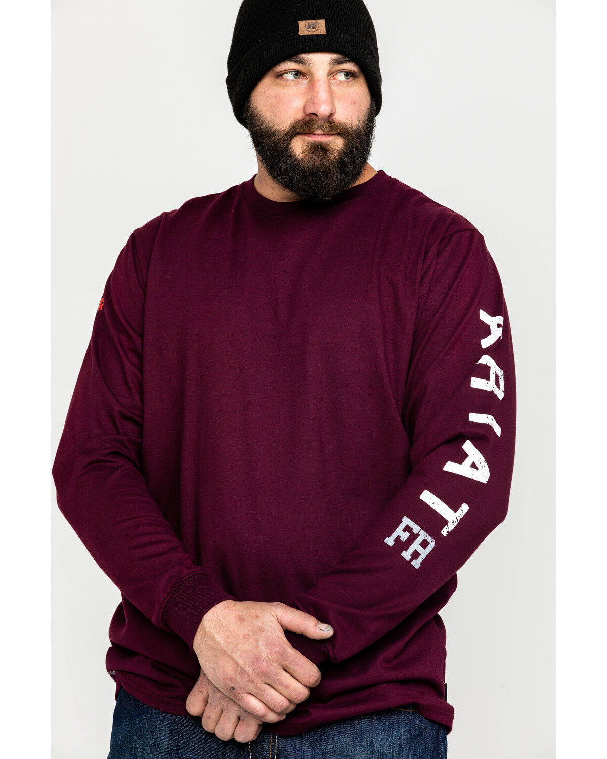 Image #2 - Ariat Men's FR Roughneck Skull Logo Crew Long Sleeve Work T-Shirt - Big, Red, hi-res