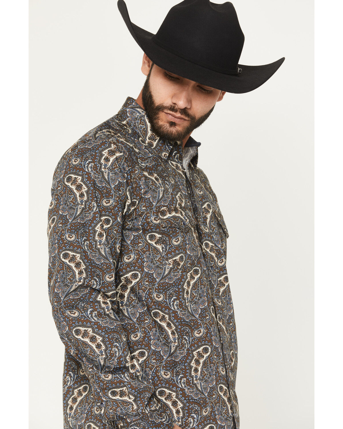 Image #2 - Moonshine Spirit&reg; Men's High Strung Paisley Print Long Sleeve Snap Western Shirt, Dark Brown, hi-res