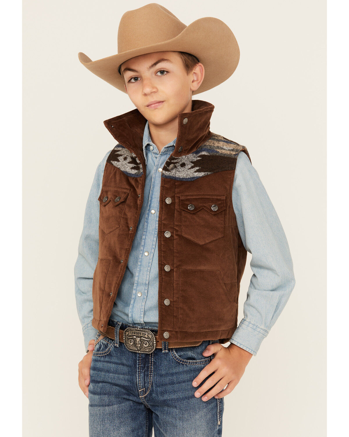 Cody James Boys' Rough Road Puffer Vest, Brown, hi-res