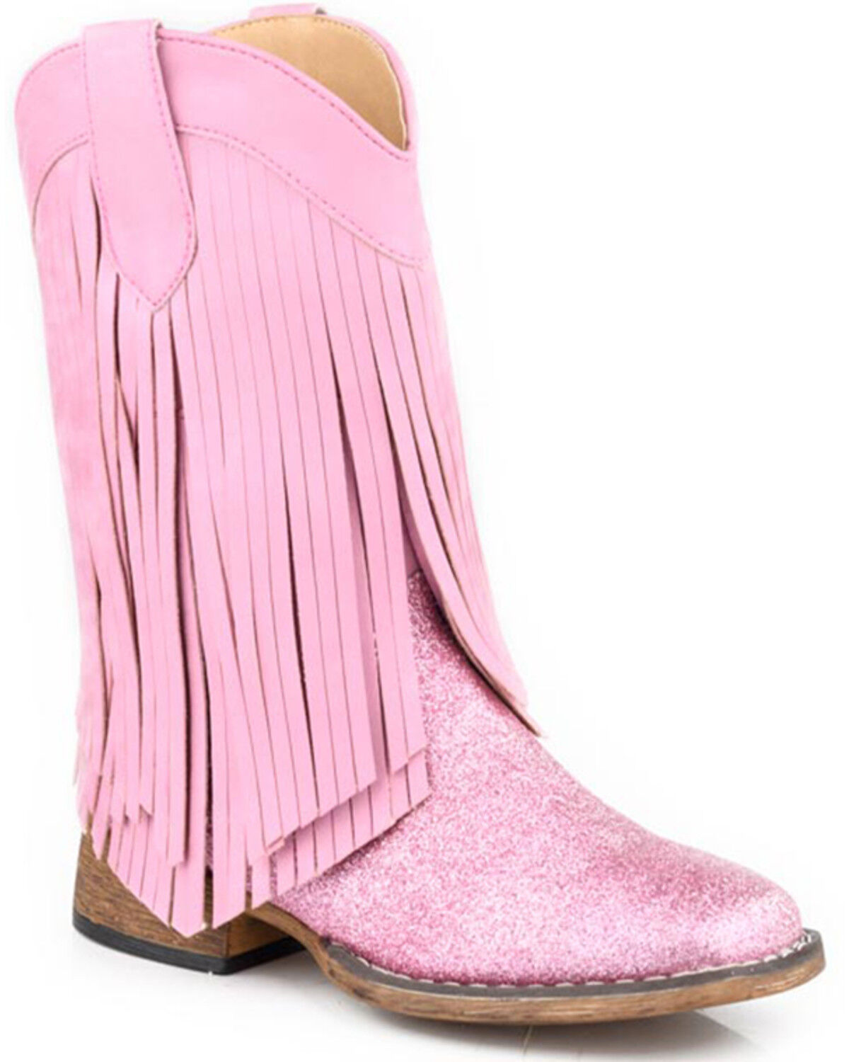 Roper Little Girls' Double Fringe Western Boots - Broad Square Toe, Pink, hi-res
