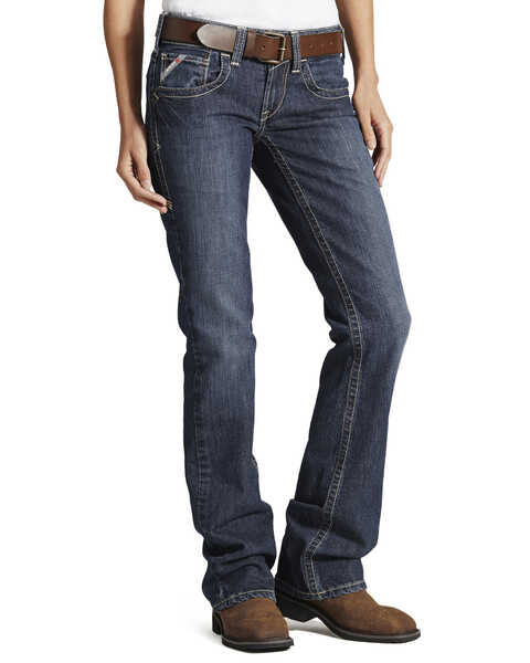 Image #4 - Ariat Women's Mid Rise Flame Resistant Boot Cut Jeans, Denim, hi-res