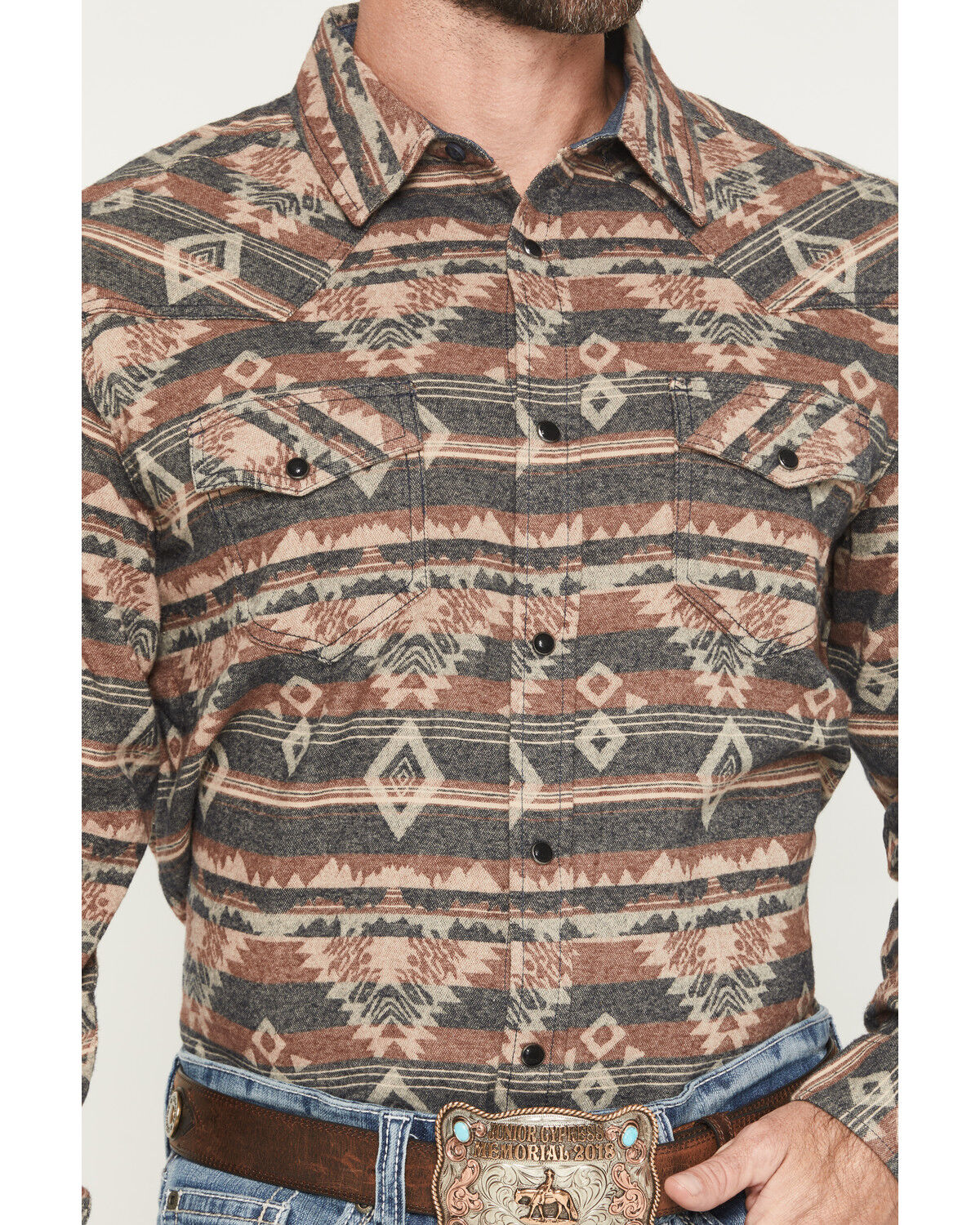 Image #3 - Cody James Men's Ironwood Southwestern Long Sleeve Snap Flannel Shirt - Big, Brown, hi-res