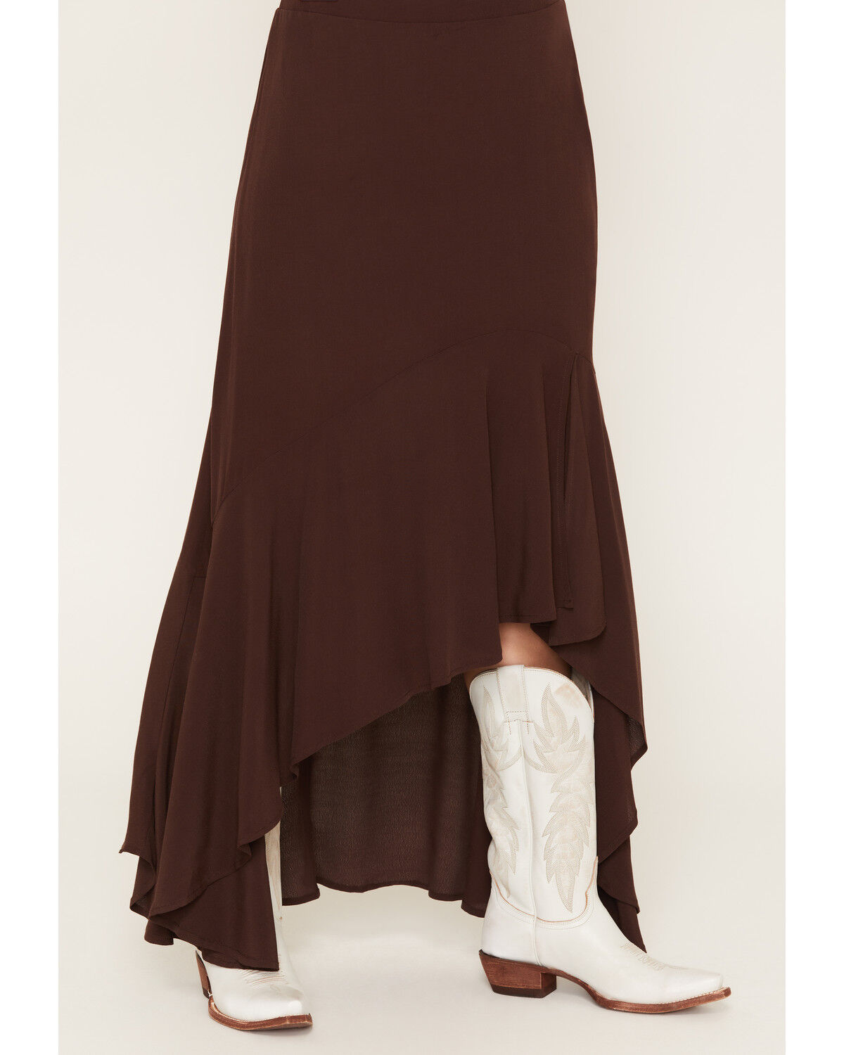 Image #2 - Wild Moss Women's Solid High-Low Skirt, Brown, hi-res