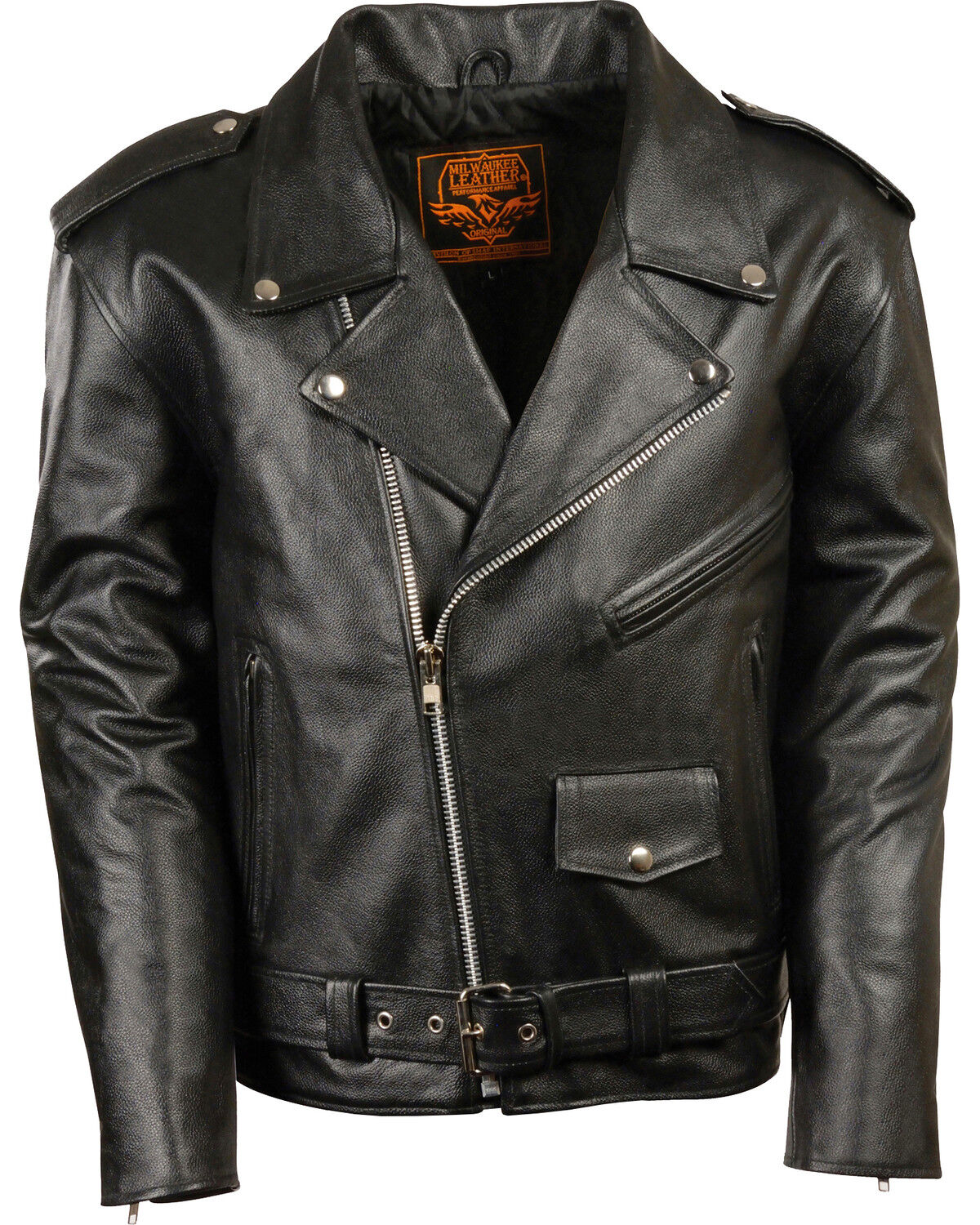 Milwaukee Leather Men's Classic Police Style Leather Jacket, Black, hi-res