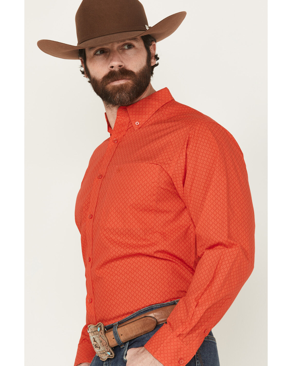 Image #2 - Ariat Men's Waylen Geo Print Long Sleeve Button-Down Western Shirt - Tall, Red, hi-res