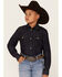 Image #1 - Cody James Boys' Cave Creek Long Sleeve Pearl Snap Western Denim Shirt, Dark Wash, hi-res