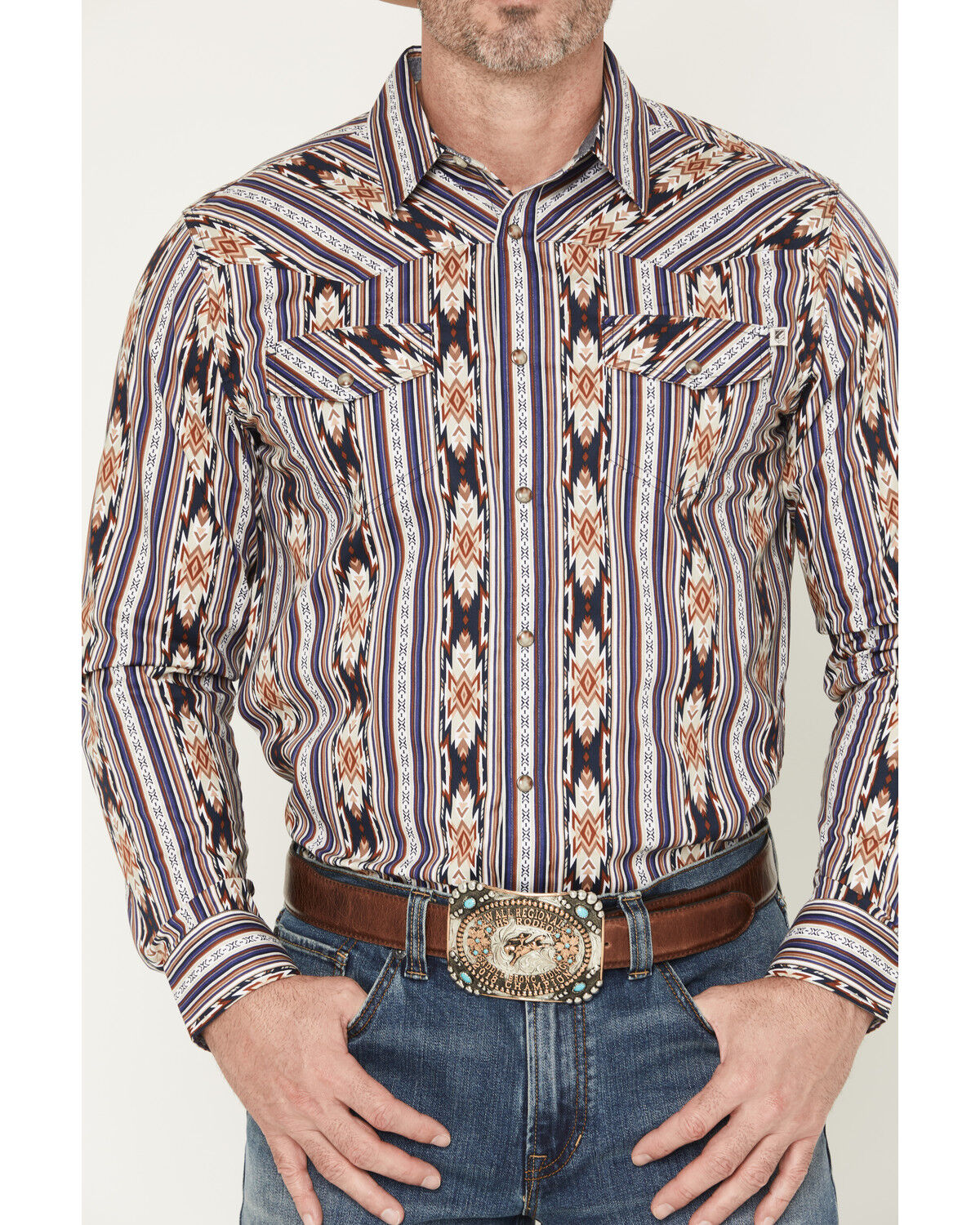 Image #3 - RANK 45&reg; Men's White Mountain Southwestern Striped Print Long Sleeve Snap Stretch Western Shirt, Multi, hi-res