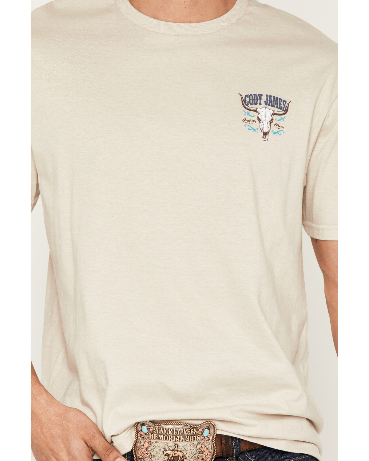 Image #3 - Cody James Men's Grab The Horns Short Sleeve Graphic T-Shirt, Sand, hi-res