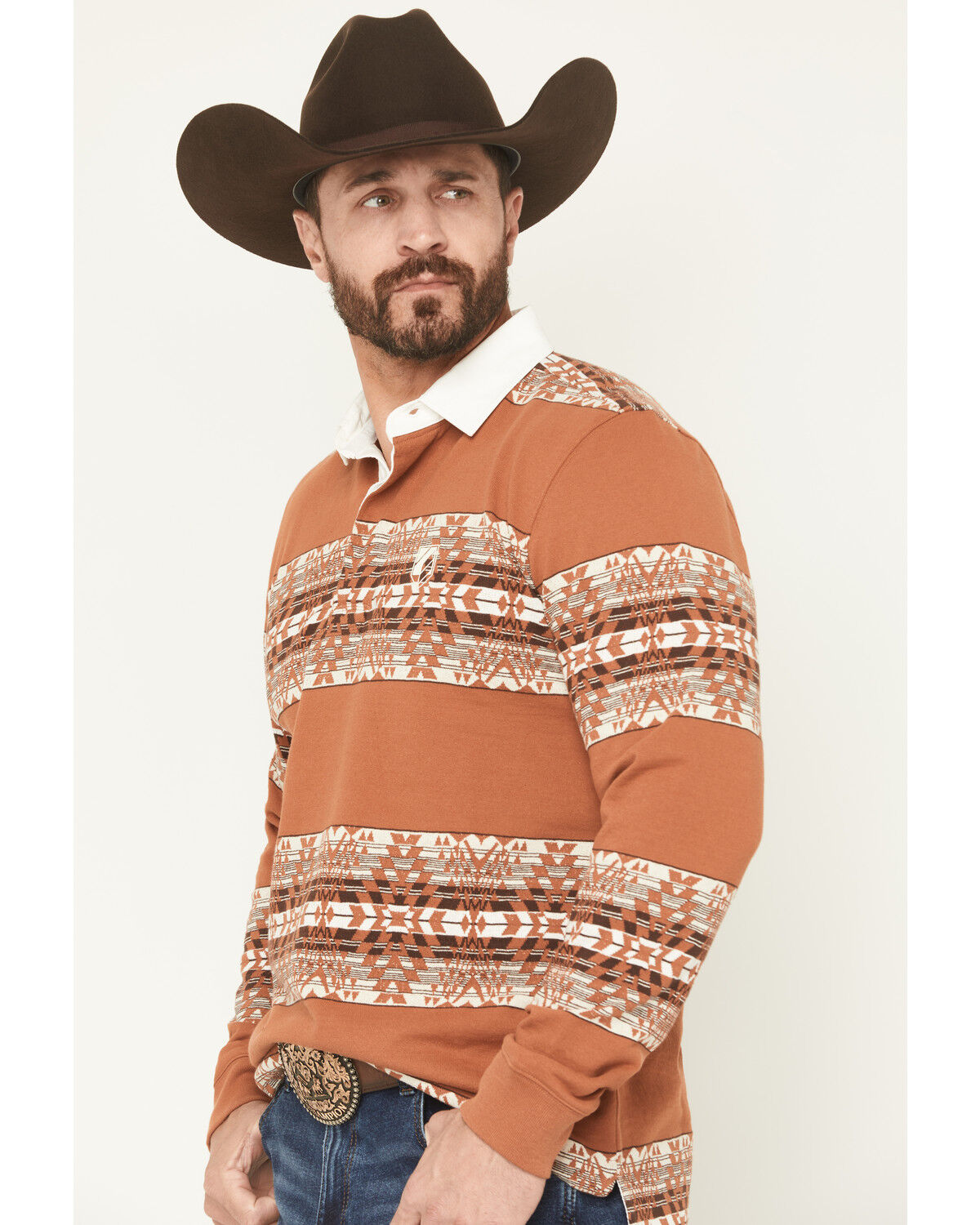 Image #3 - RANK 45&reg; Men's Southwestern Striped Rugby Polo Shirt, Cognac, hi-res