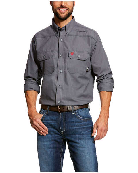 Image #1 - Ariat Men's FR Featherlight Button Long Sleeve Work Shirt - Tall , Grey, hi-res