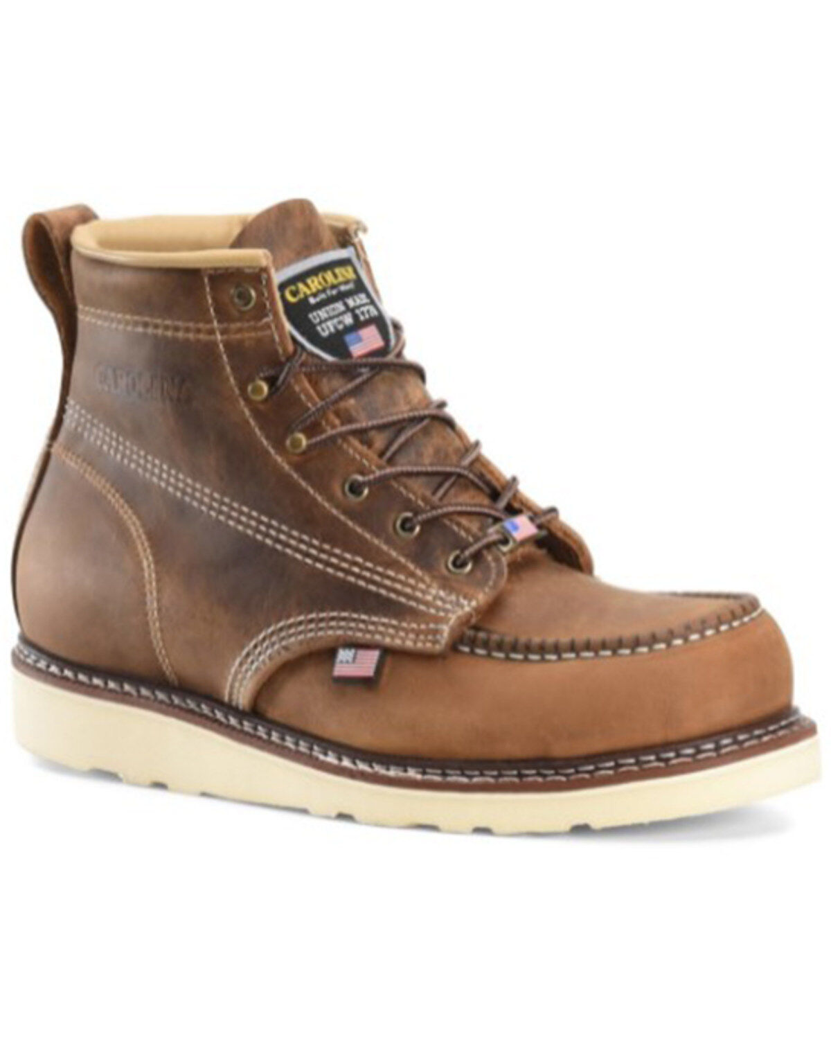 Carolina Men's 6" Domestic AMP USA Wedge Moc Work Boots - Steel Toe, Brown, hi-res