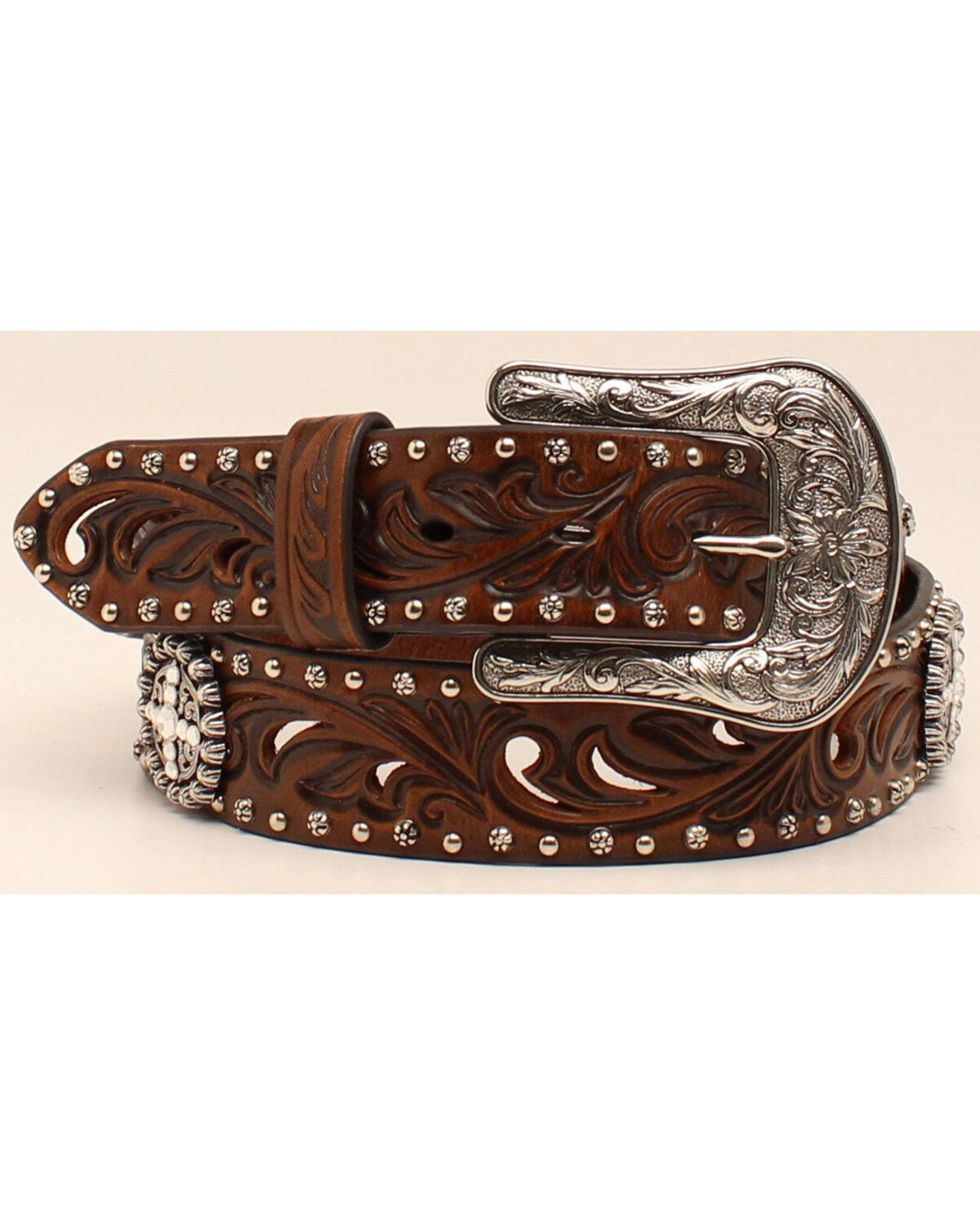 Ariat Women's Concho & Cutout Leather Belt, Brown, hi-res
