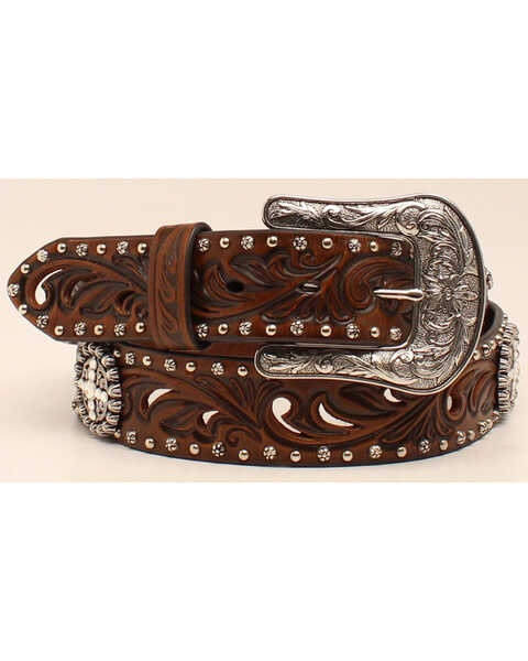 Image #1 - Ariat Women's Concho & Cutout Leather Belt, Brown, hi-res