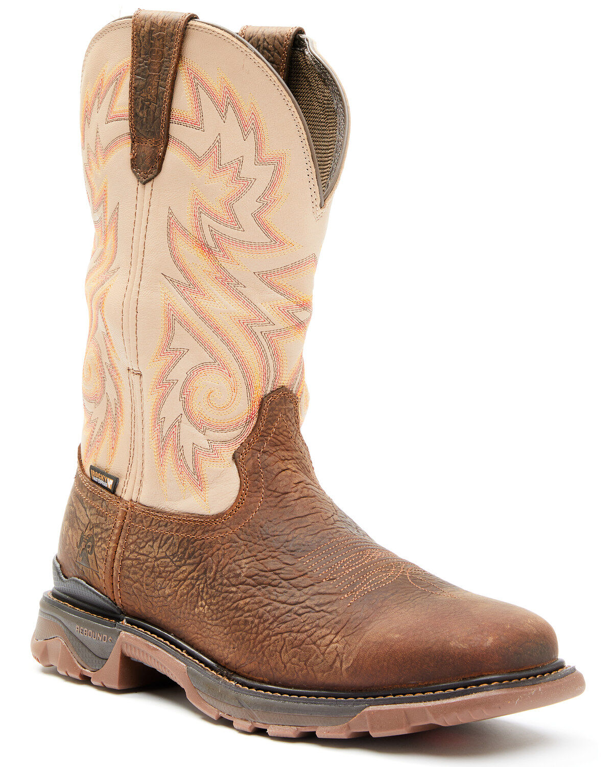 Rocky Men's Carbon 6 Waterproof Western Work Boots - Soft Toe, Off White, hi-res
