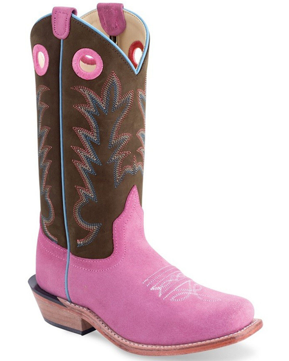 Old West Girls' Suede Western Boots - Square Toe, Light Pink, hi-res