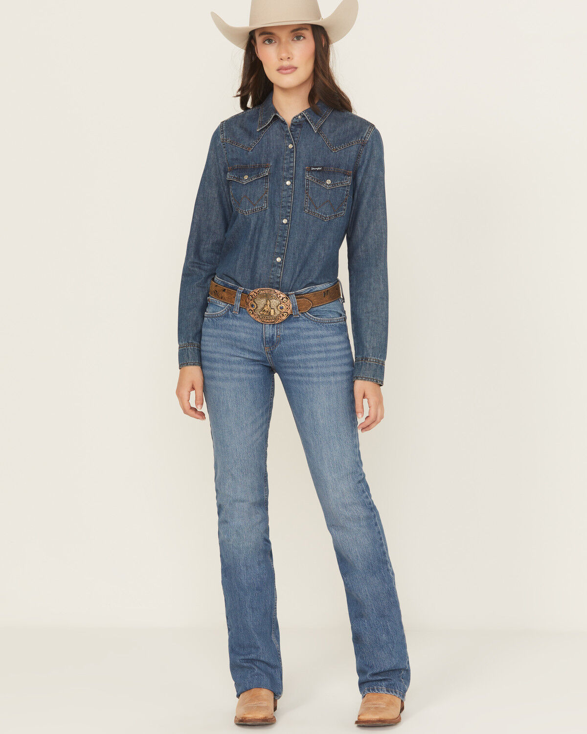 Wrangler Retro Women's Khloe Dark Wash Mid Rise Mae Bootcut Stretch Denim Jeans, Dark Wash, hi-res