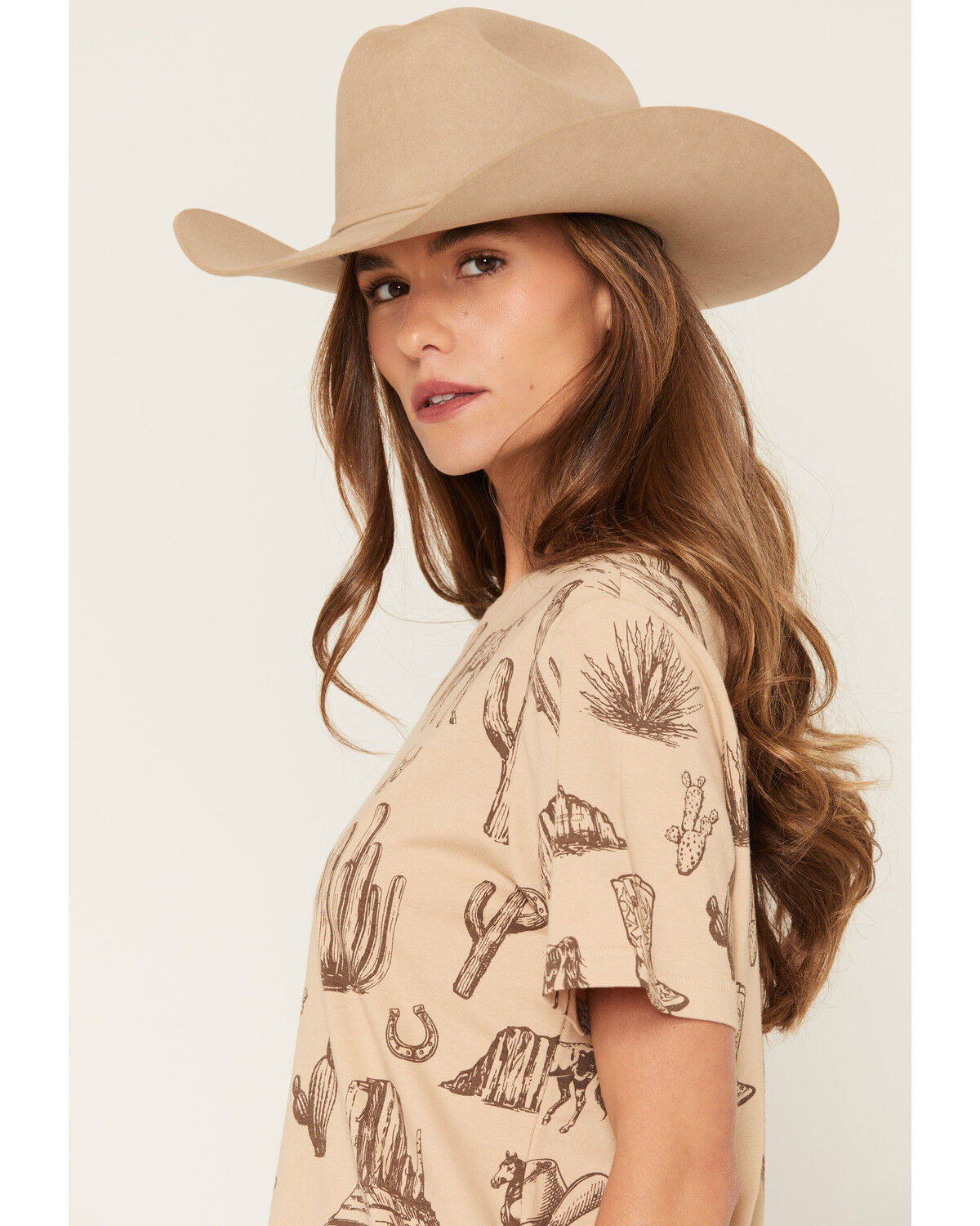 Image #2 - Shyanne Women's Highland Scattered Conversation Print Short Sleeve Boyfriend Graphic Tee, Khaki, hi-res