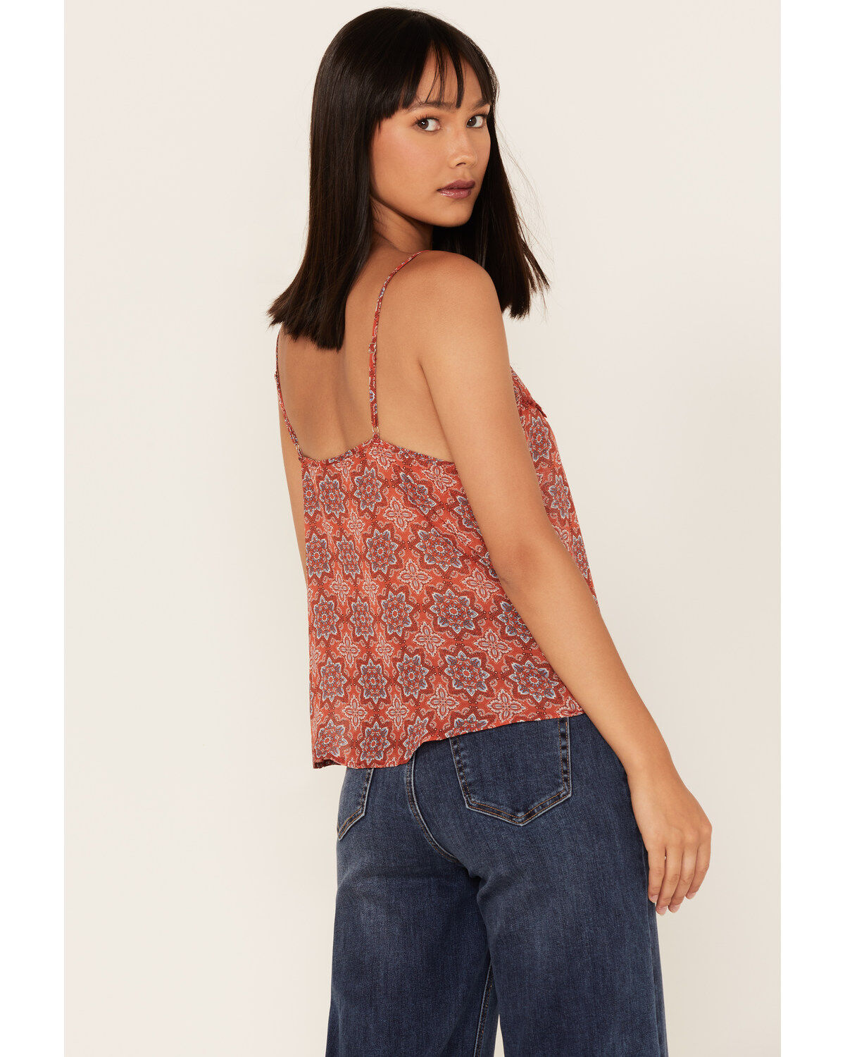 Image #4 - Wild Moss Women's Medallion Print Crochet Trim Cami, Red, hi-res