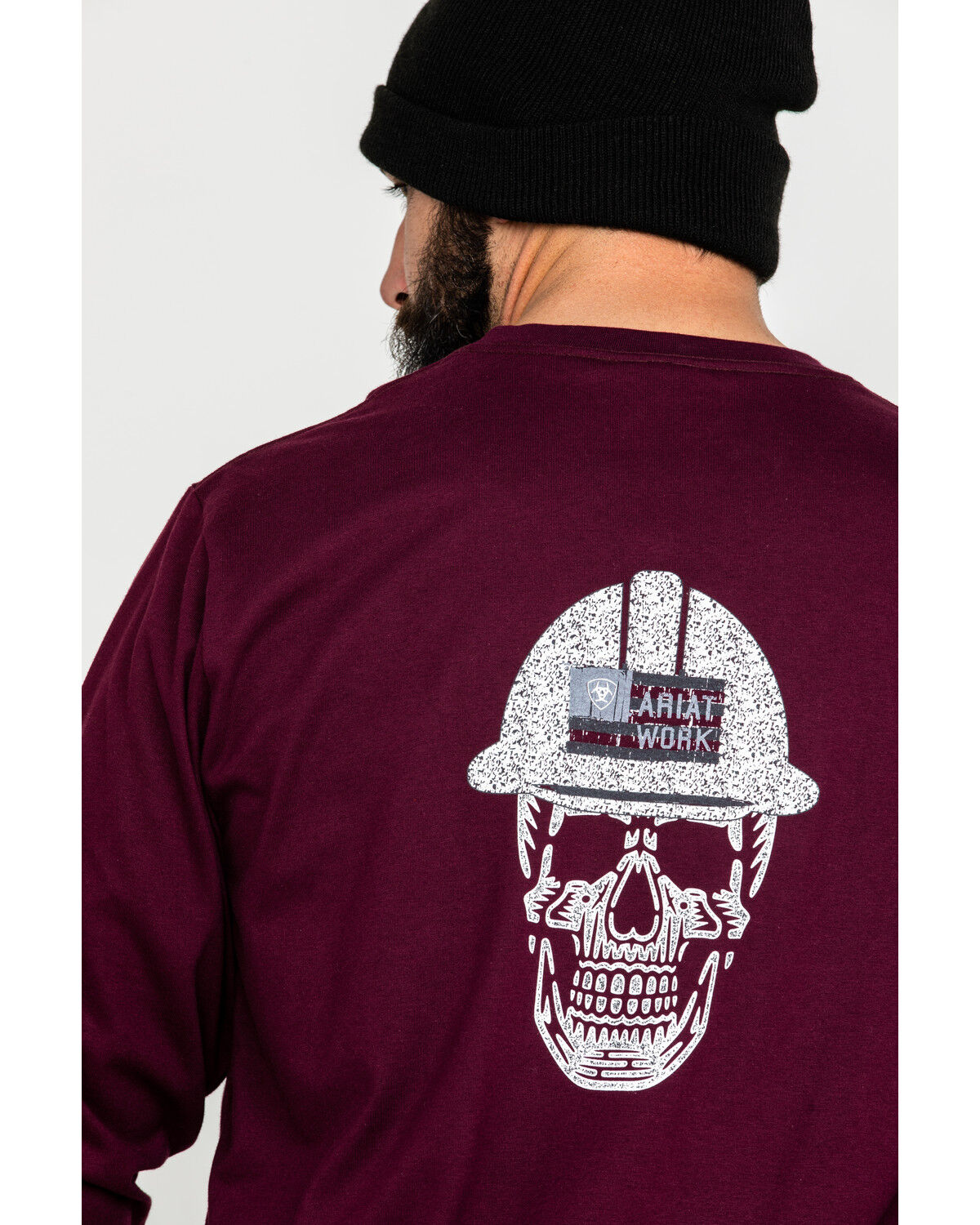 Image #5 - Ariat Men's FR Roughneck Skull Logo Crew Long Sleeve Work T-Shirt - Big, Red, hi-res