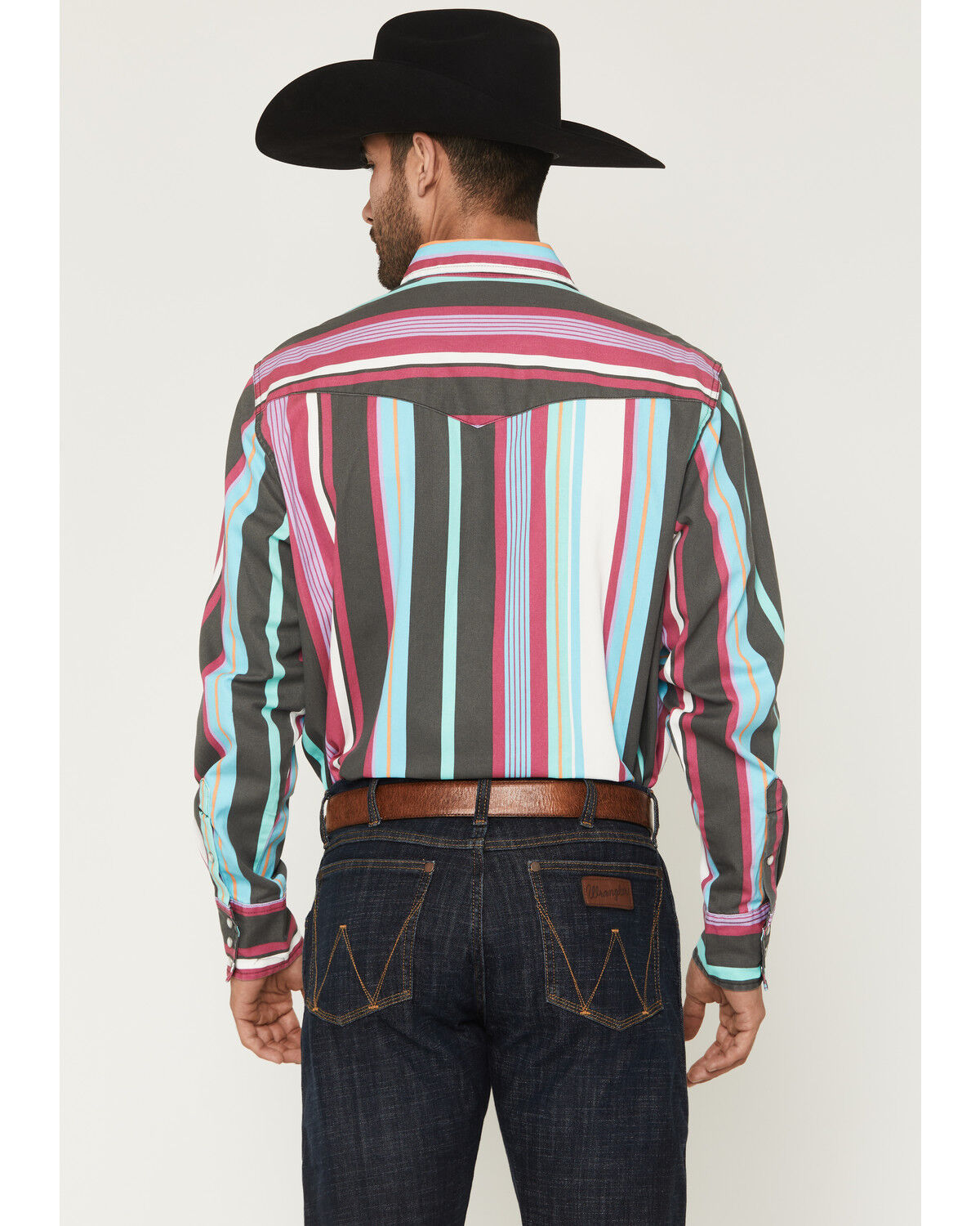 Image #4 - Wrangler Men's Brushpopper Denim Striped Long Sleeve Snap Western Shirt, Multi, hi-res