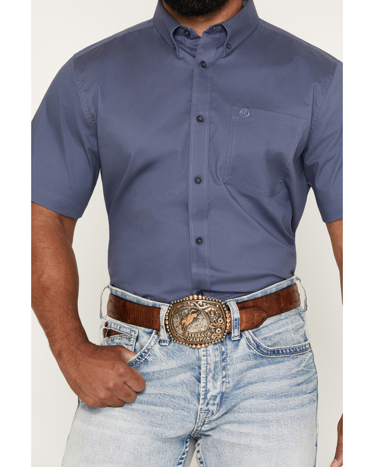 Image #3 - Cody James Men's Solid Twill Short Sleeve Button-Down Stretch Western Shirt, Slate, hi-res