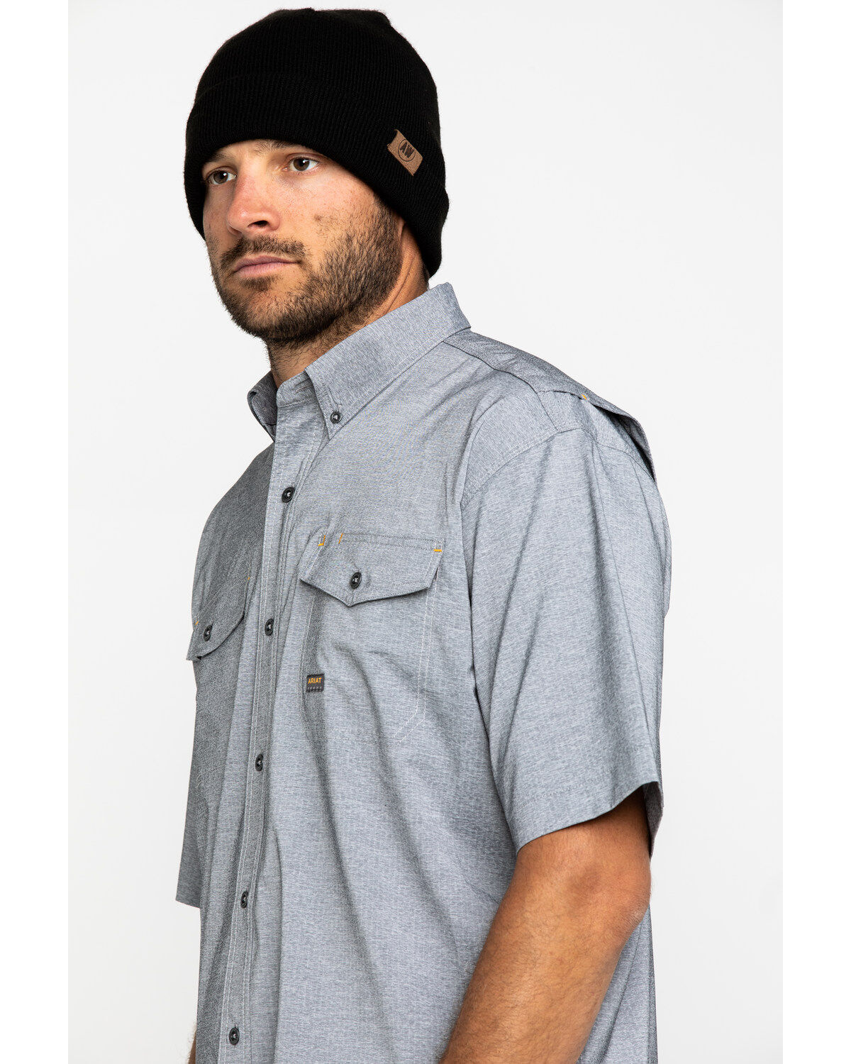 Image #3 - Ariat Men's Grey Rebar Made Tough Durastretch Vent Short Sleeve Work Shirt, Heather Grey, hi-res