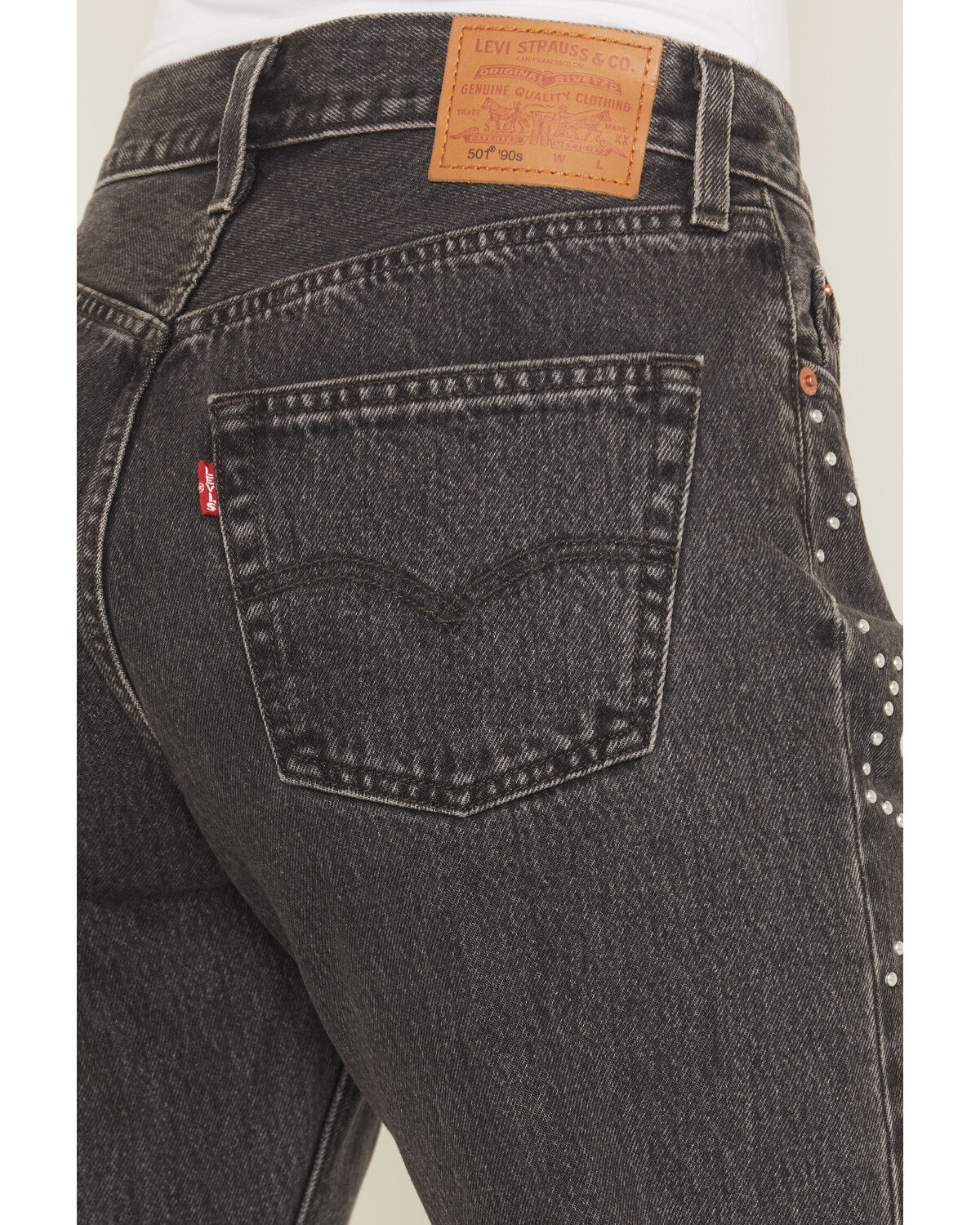 Image #4 - Levi's Women's Bejeweled Mid Rise Straight Denim Jeans, Black, hi-res