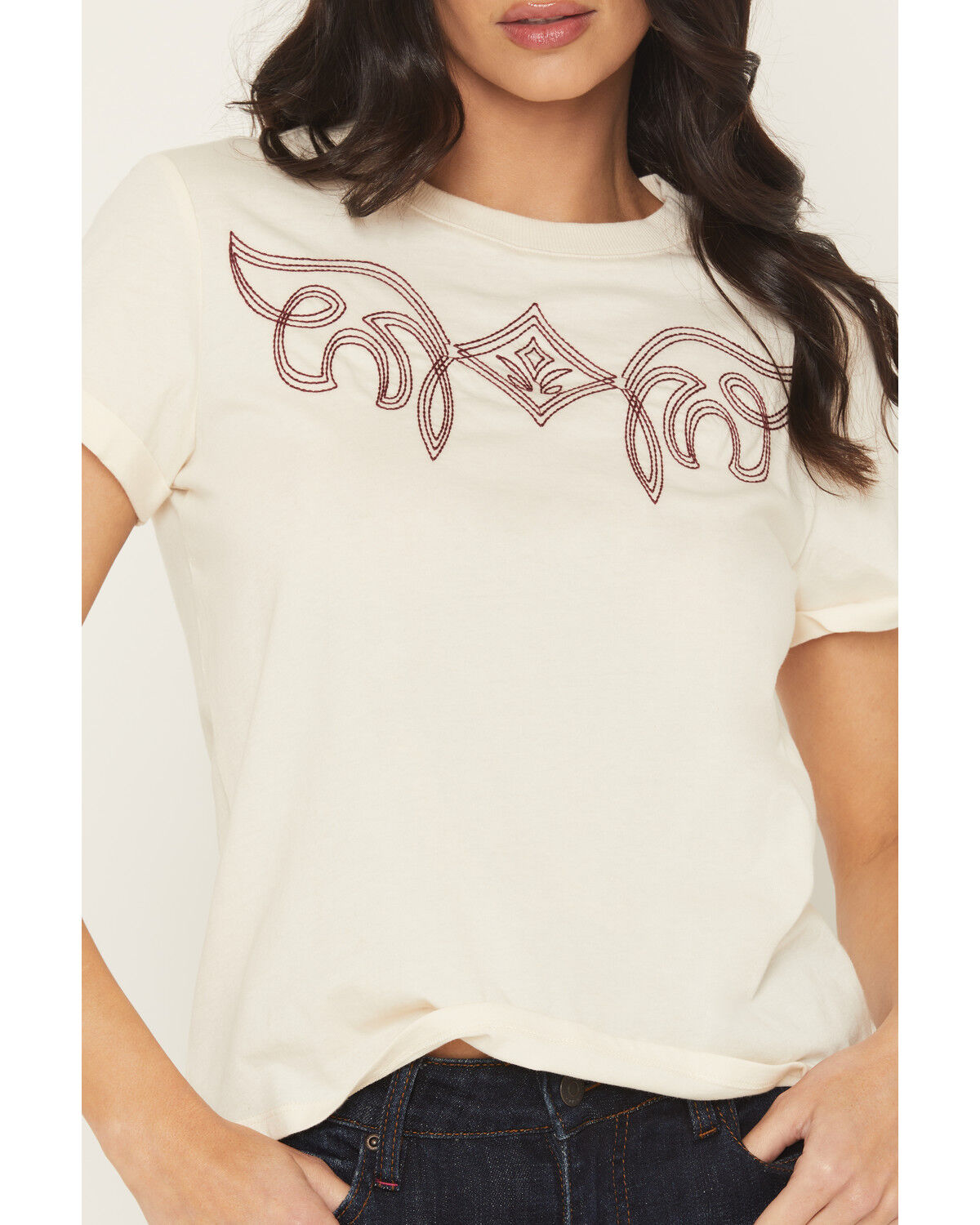 Image #4 - Idyllwind Women's Warren Boot Stitch Short Sleeve Tee, Cream, hi-res