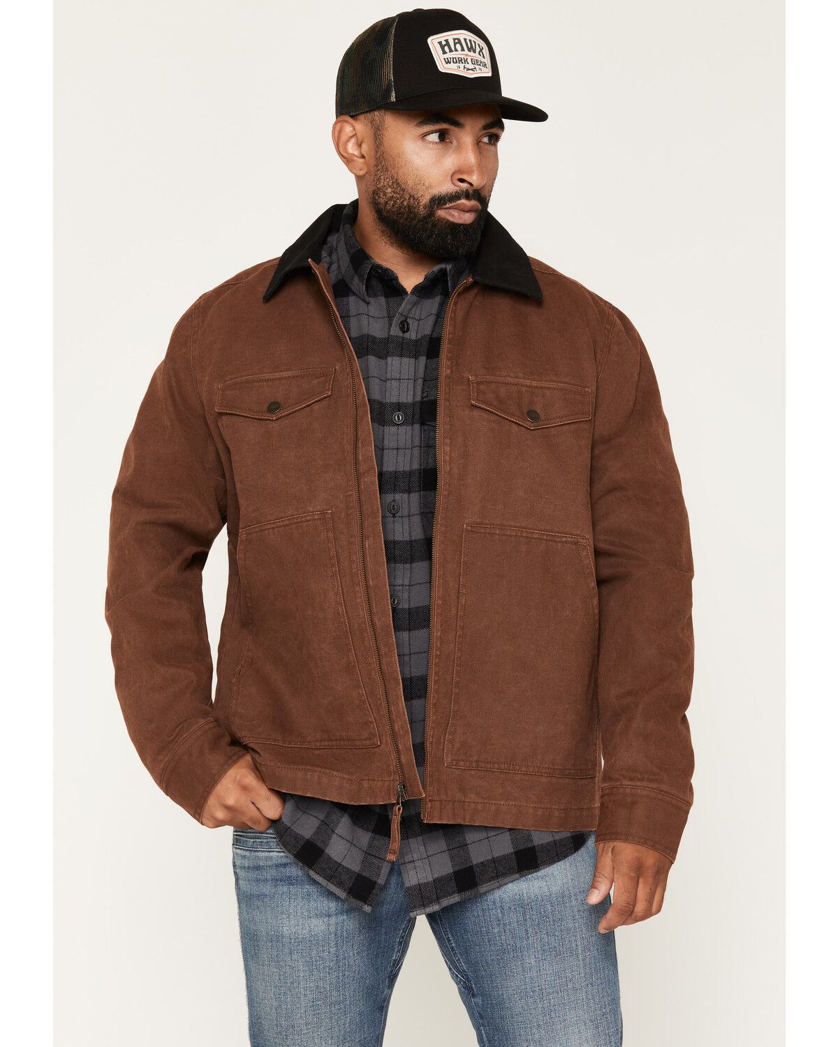 Image #1 - Hawx Men's Rex Flannel Lined Washed Duck Canvas Jacket, Brown, hi-res