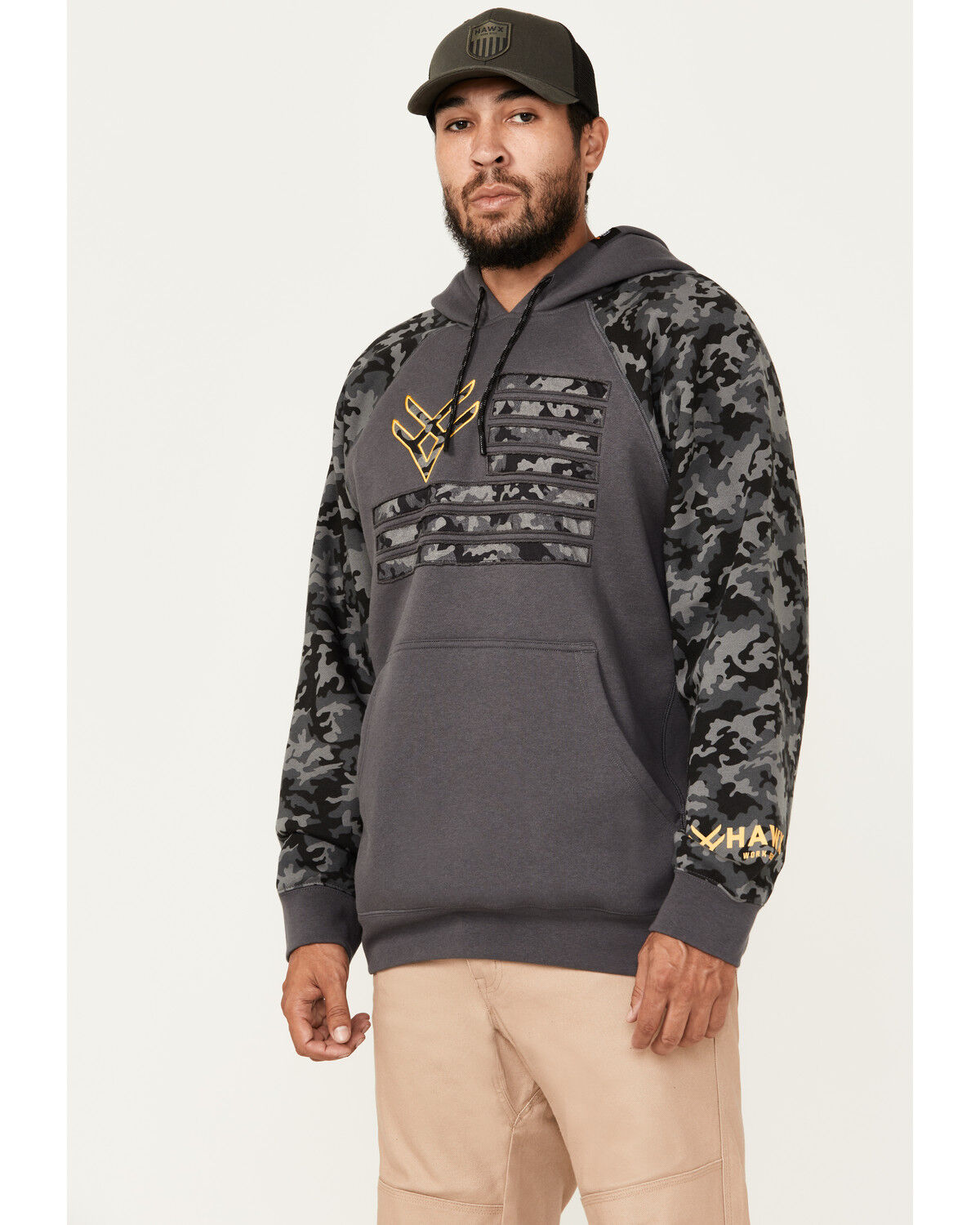 Image #2 - Hawx Men's Raglan Water Resistant Hooded Work Sweatshirt, Charcoal, hi-res