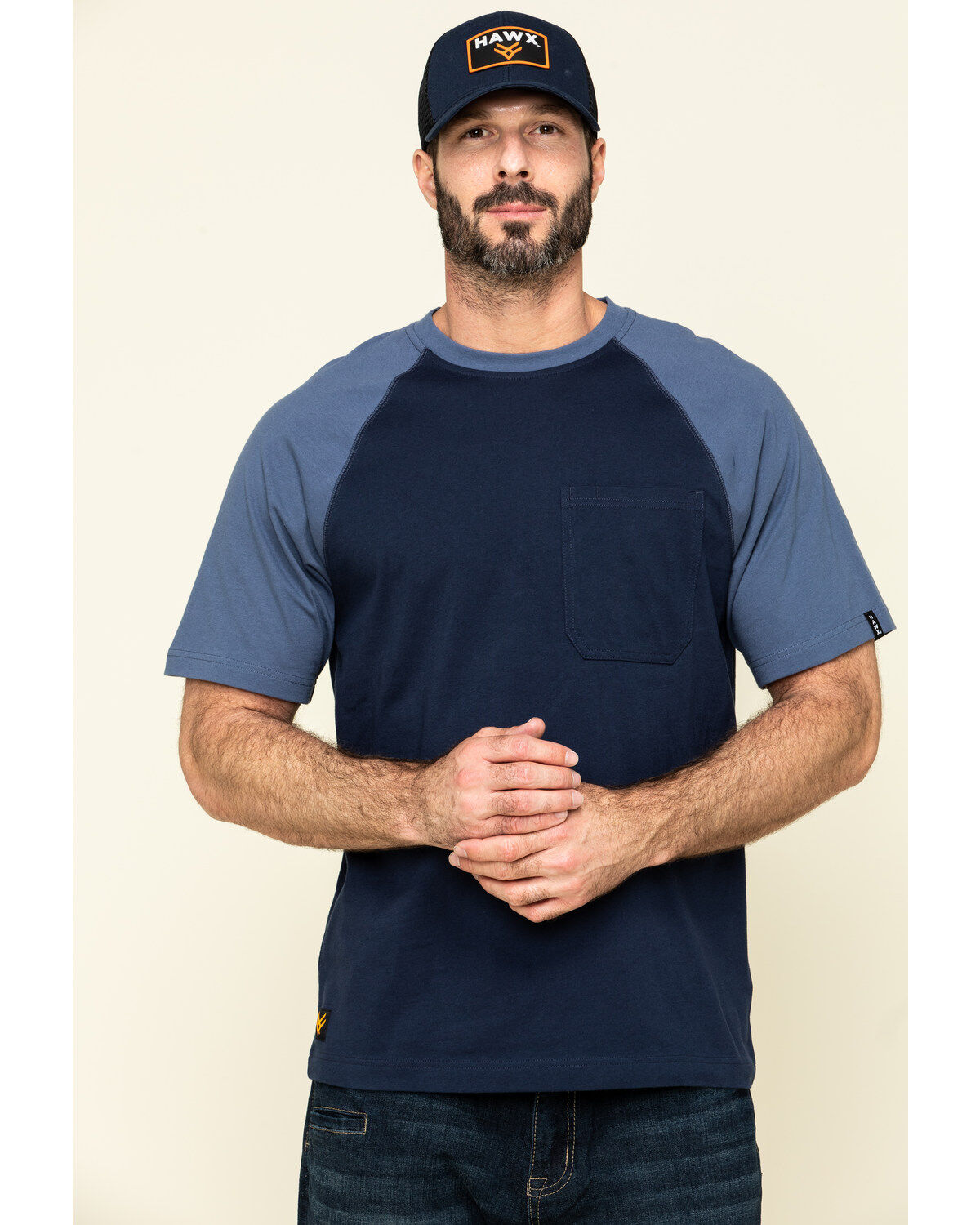 Image #1 - Hawx Men's Navy Midland Short Sleeve Baseball Work T-Shirt, Navy, hi-res