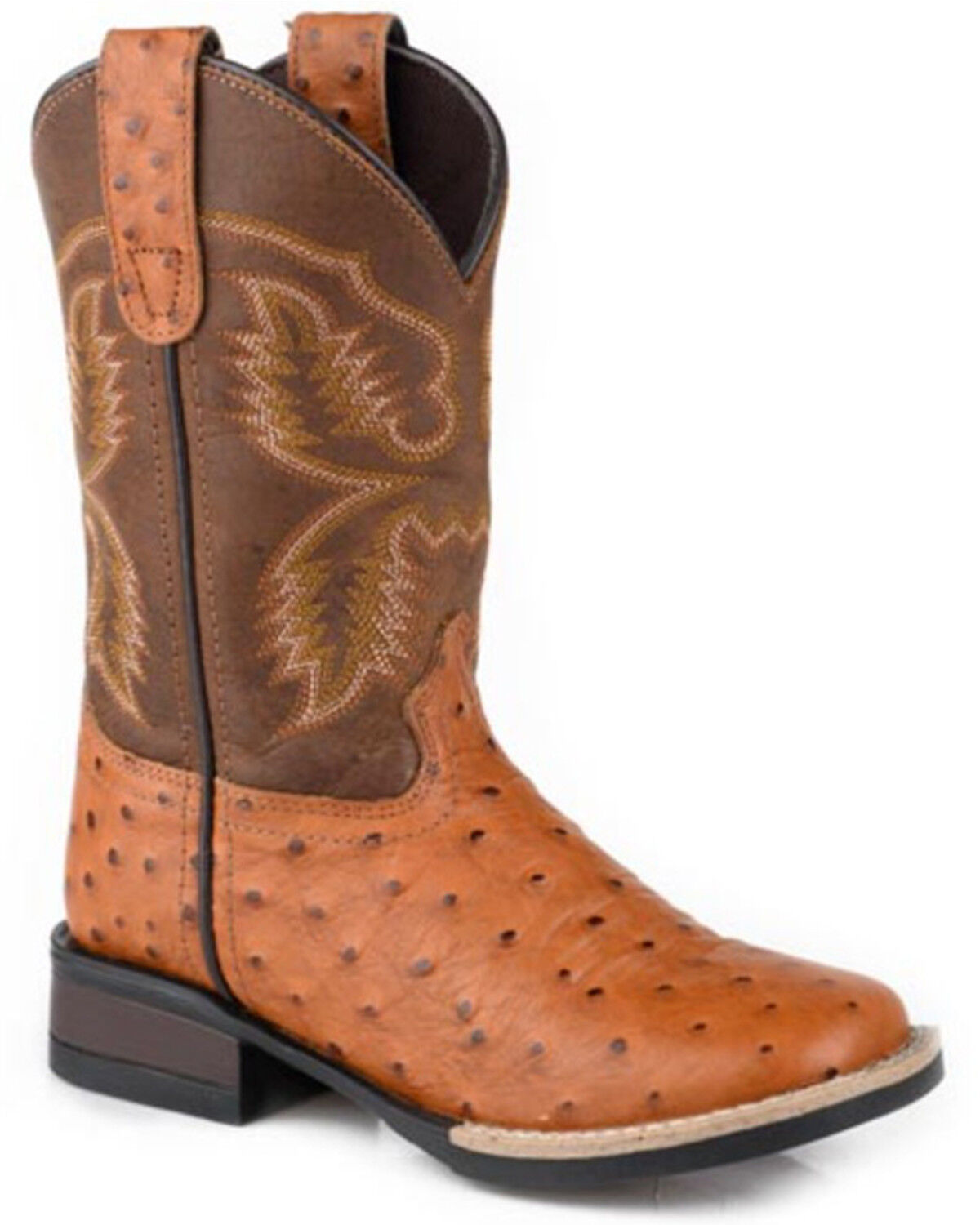 Roper Men's Garza Ostrich Print Performance Western Boots - Broad Square Toe, Tan, hi-res
