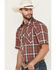 Image #2 - Wrangler Retro Men's Plaid Print Short Sleeve Snap Western Shirt, Burgundy, hi-res