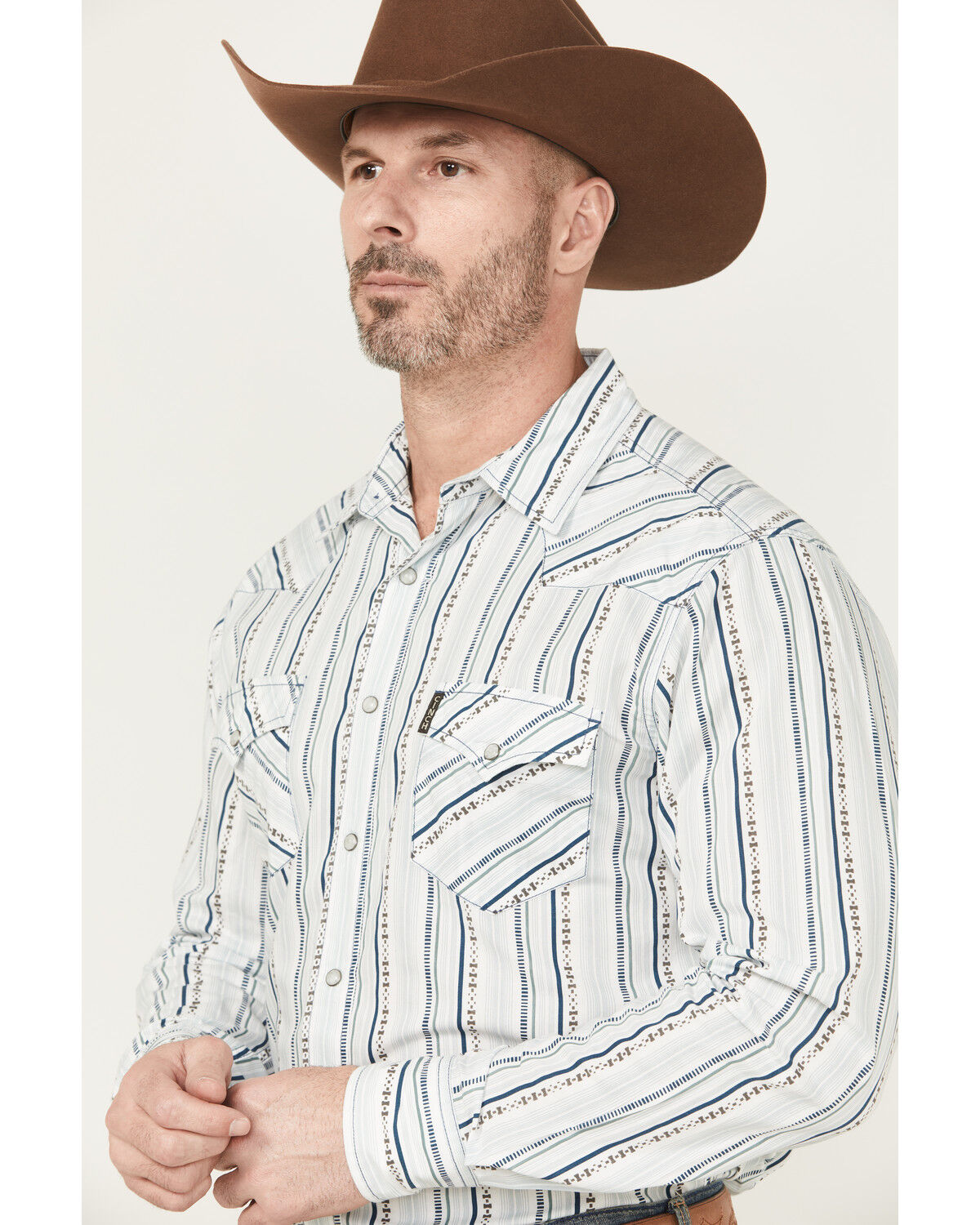 Image #2 - Cinch Men's Striped Print Modern Fit Long Sleeve Snap Western Shirt, White, hi-res
