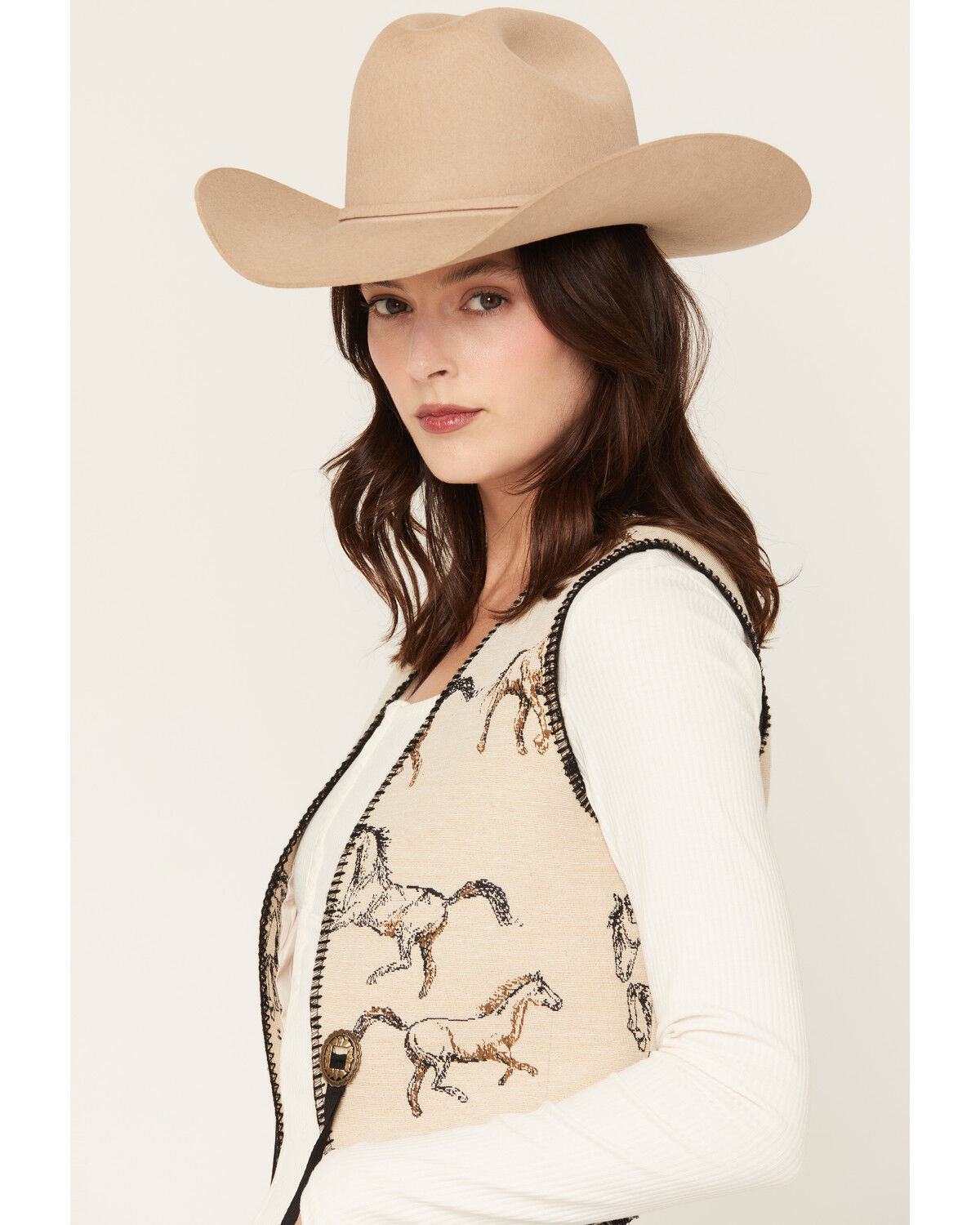 Image #2 - Fornia Women's Running Horse Whip Stitch Vest, Natural, hi-res