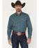 Image #1 - Ely Walker Men's Geo Print Long Sleeve Pearl Snap Western Shirt, Teal, hi-res