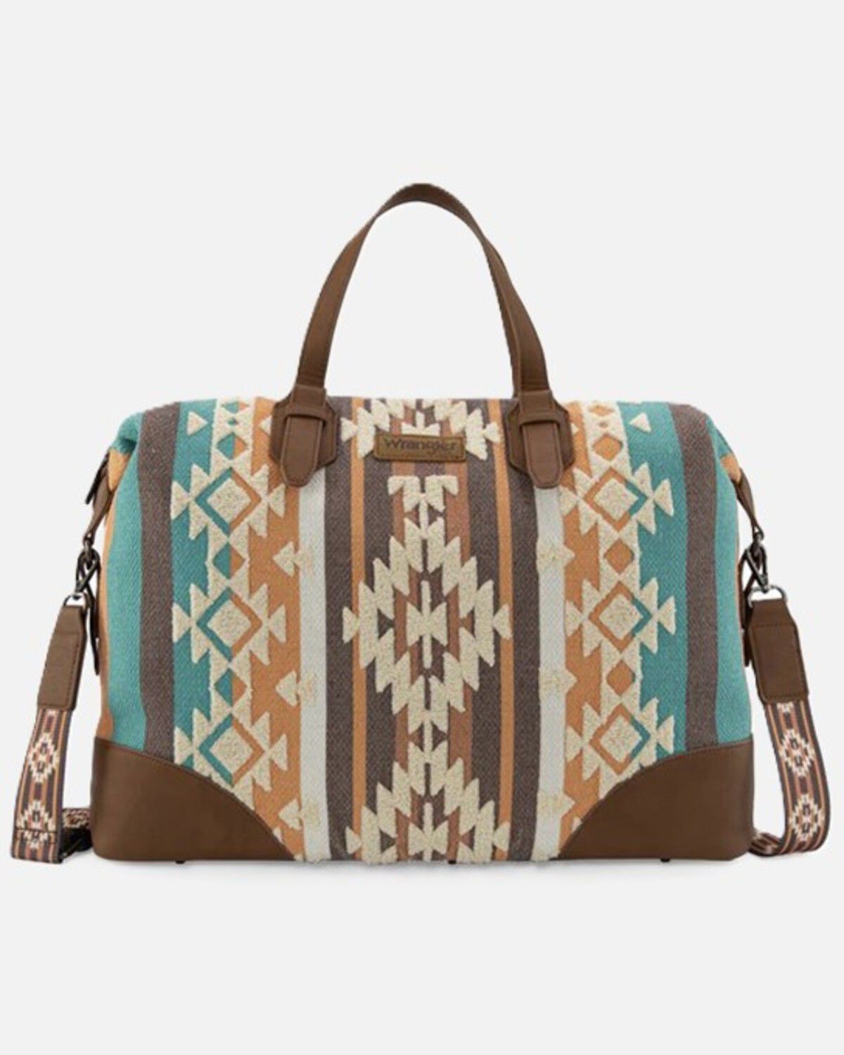 Image #1 - Wrangler Women's Sherpa Southwestern Print Canvas Duffle Bag, Brown, hi-res