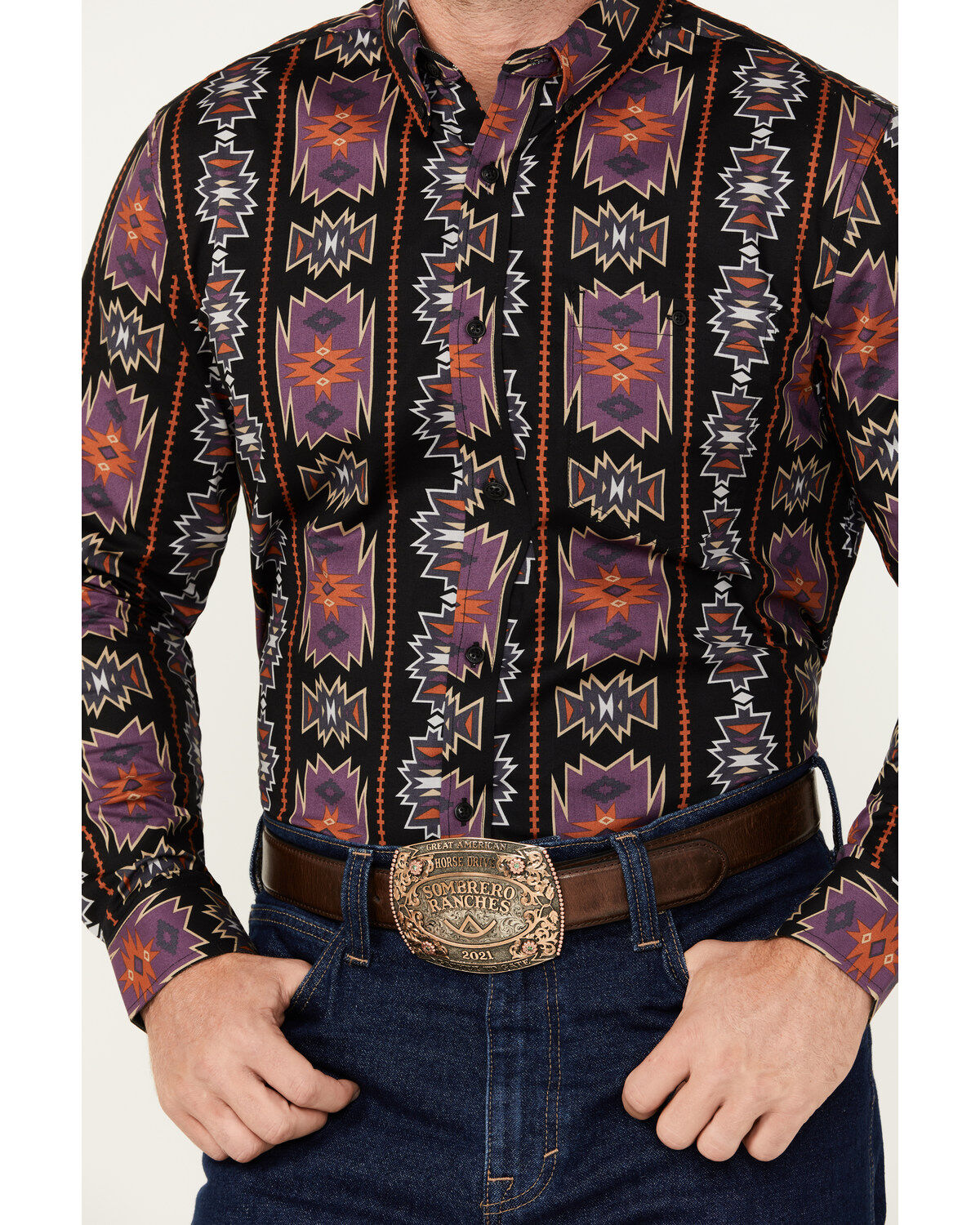 Image #3 - RANK 45&reg; Men's Great Fall Southwestern Print Long Sleeve Button-Down Western Shirt, Black, hi-res