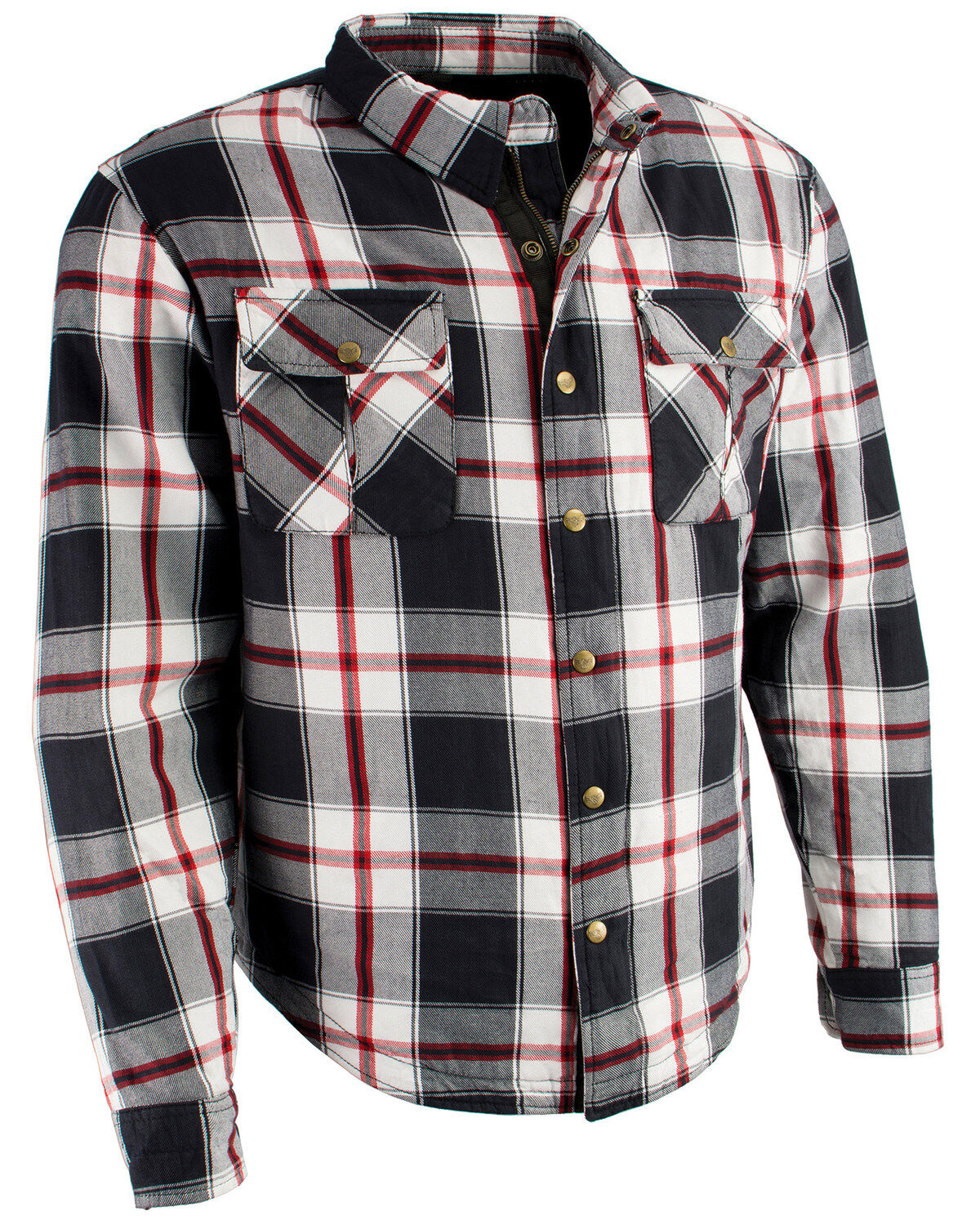 Milwaukee Performance Men's Aramid Reinforced Plaid Flannel Biker Shirt, Black/red, hi-res