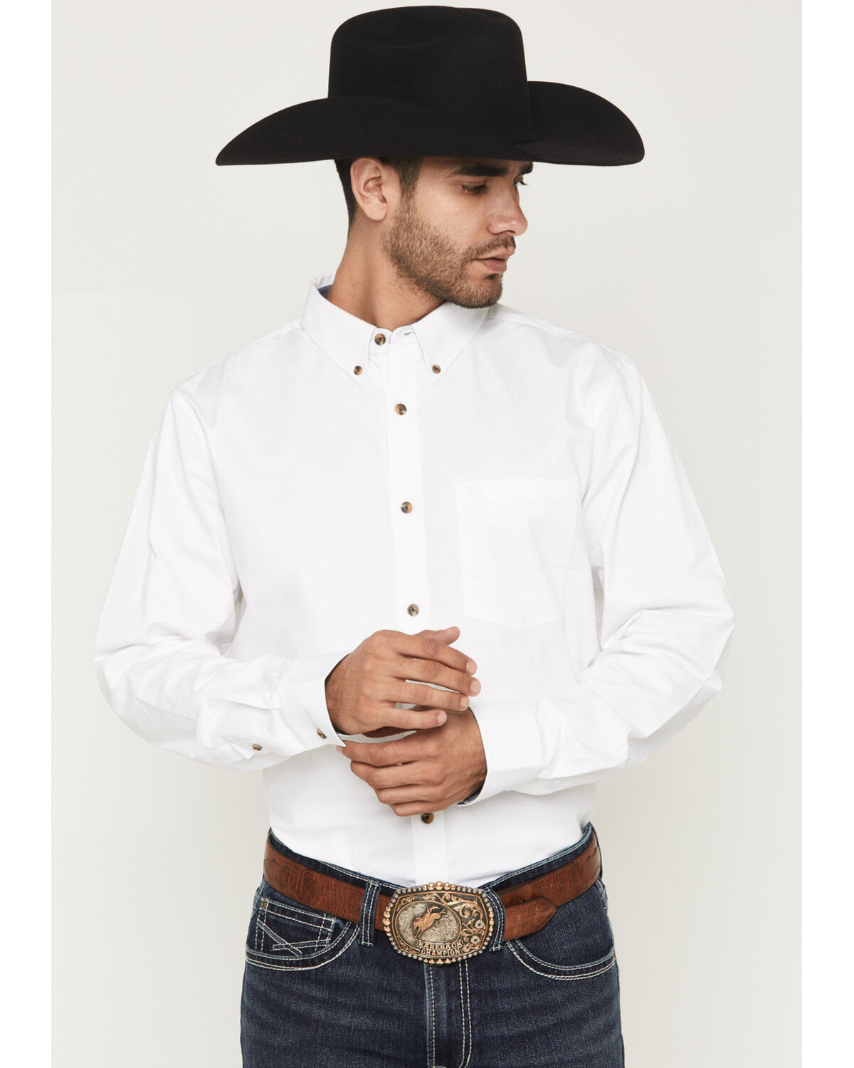 Cody James Men's Basic Solid Long Sleeve Button-Down Stretch Western Shirt - Tall, White, hi-res