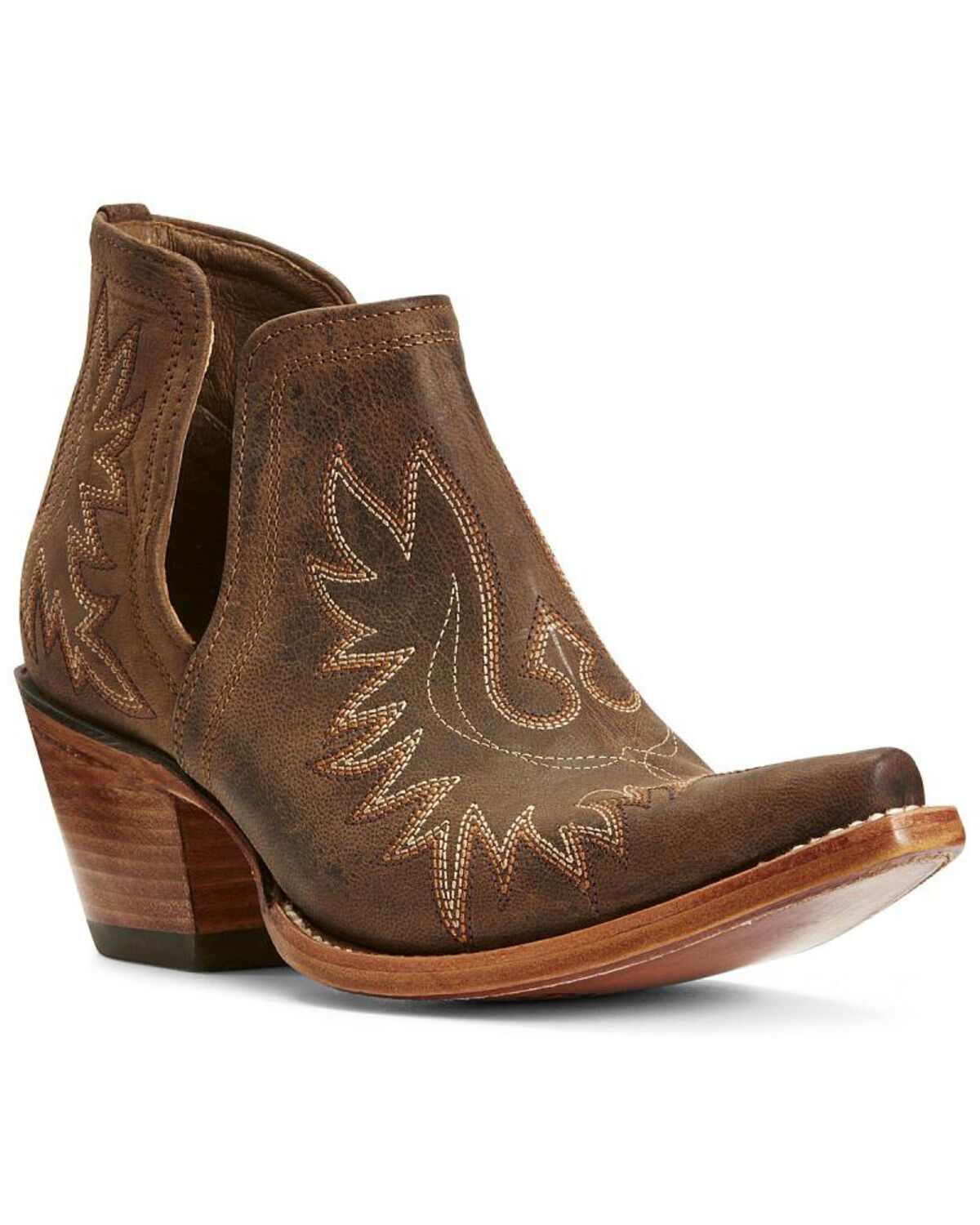 Image #1 - Ariat Women's Dixon Weathered Western Booties - Snip Toe, Brown, hi-res