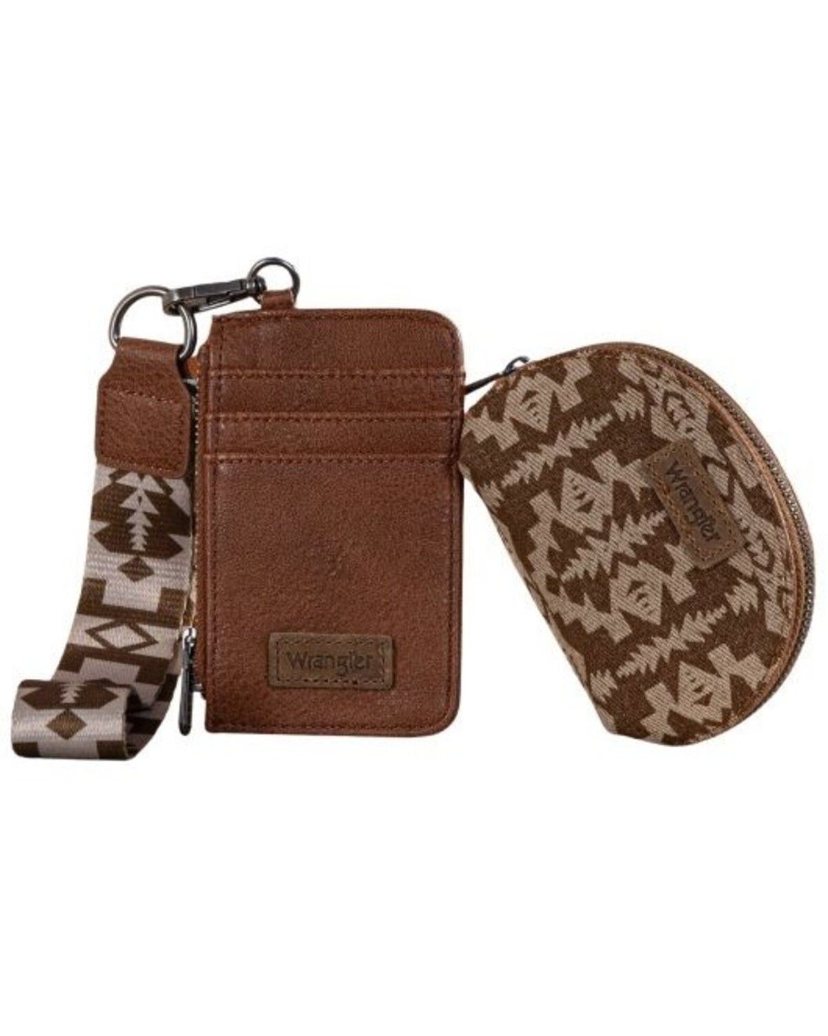 Wrangler Women's Southwestern Print Dual Pouch Wristlet, Brown, hi-res